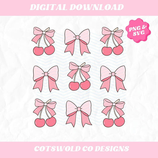Bows And Cherries Coquette Girly Trendy PNG SVG Design, Coquette Trend Design, Bows PNG