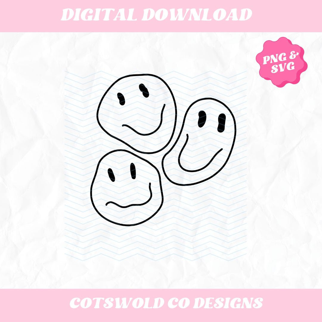 Drip Smileys Trio PNG | Drip Smile Shirt Design | Drippy Smile | Drip Smile Cut File | Trendy Sublimation Design