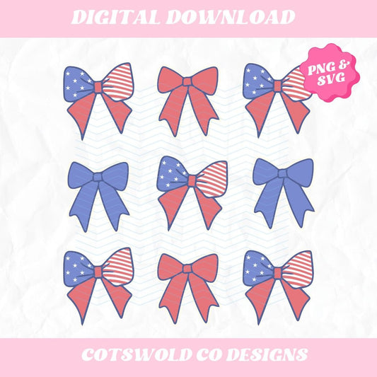 Patriotic Coquette Bows PNG SVG Design, 4th of July Bows Coquette Design, 4th of July Trendy PNG Designs, 4th of July Sublimation
