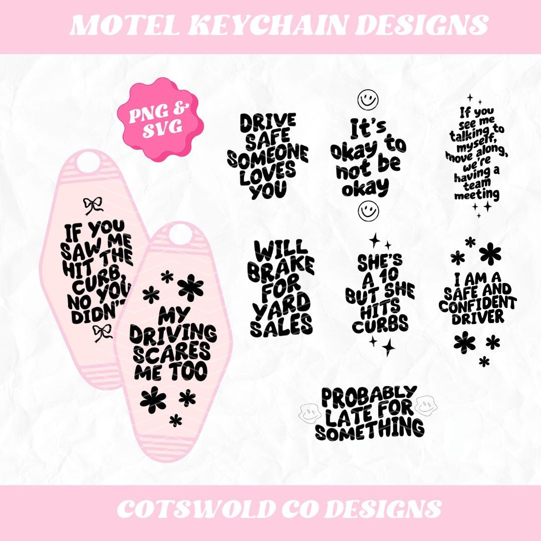 Retro Motel Keychain PNG SVG Design Bundle, Motel Keychain Files Bundle, Motel Keychains svg png