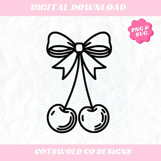Cherry Bow Png, Bow Png, Aesthetic Png, Ribbon Trend, Aesthetic Png, Coquette Sublimation PNG Design, Coquette Cherry Bow PNG