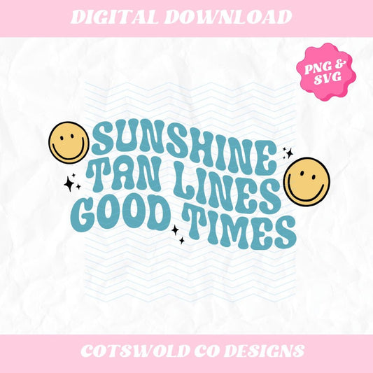 Sunshine Tan Lines Good Times PNG SVG design, summer retro PNG design, retro summer svg design