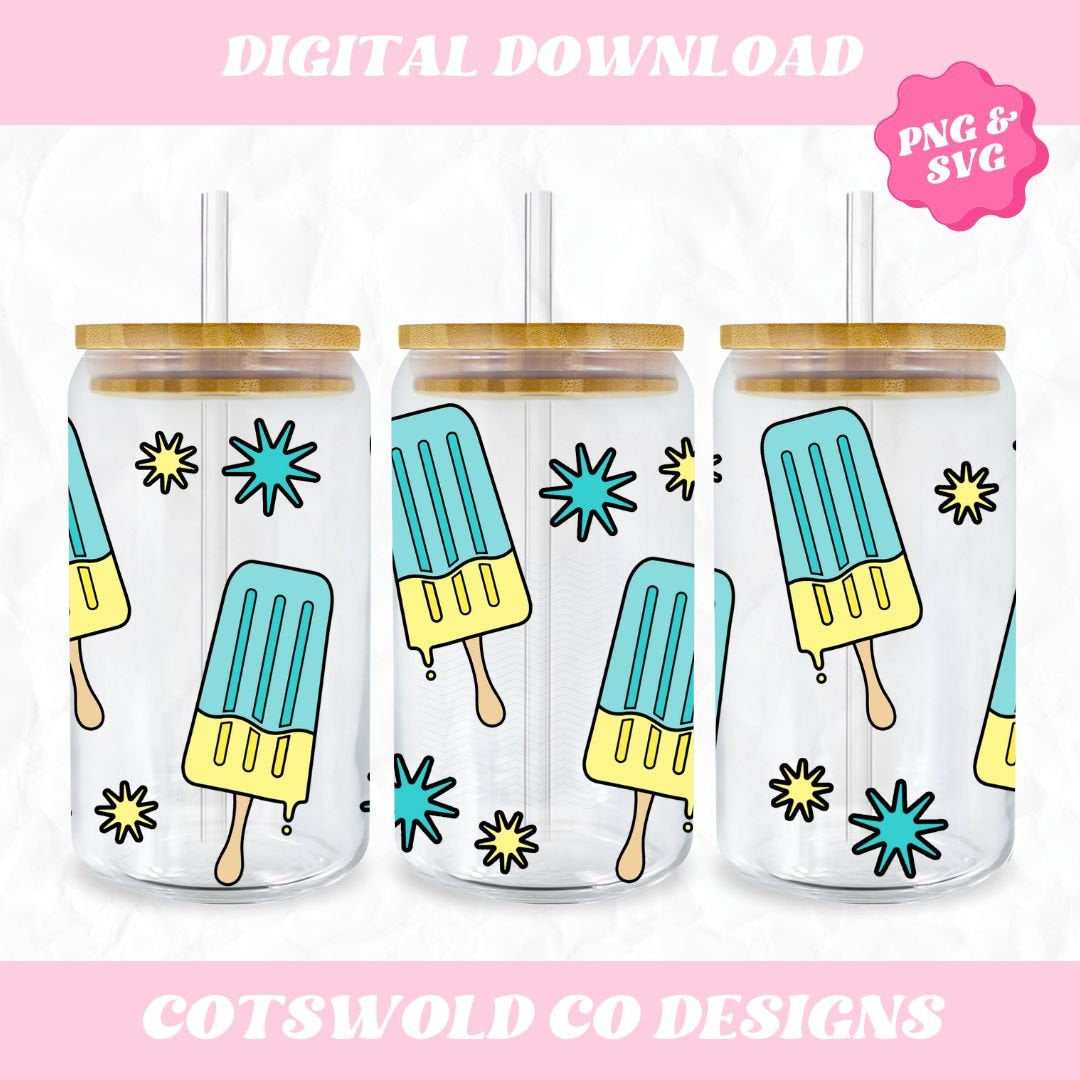 Popsicle Summer Retro 16oz Cup Wrap PNG SVG Design, 16oz Cup Wrap Summer Design, Retro Summer Cup Wrap PNG