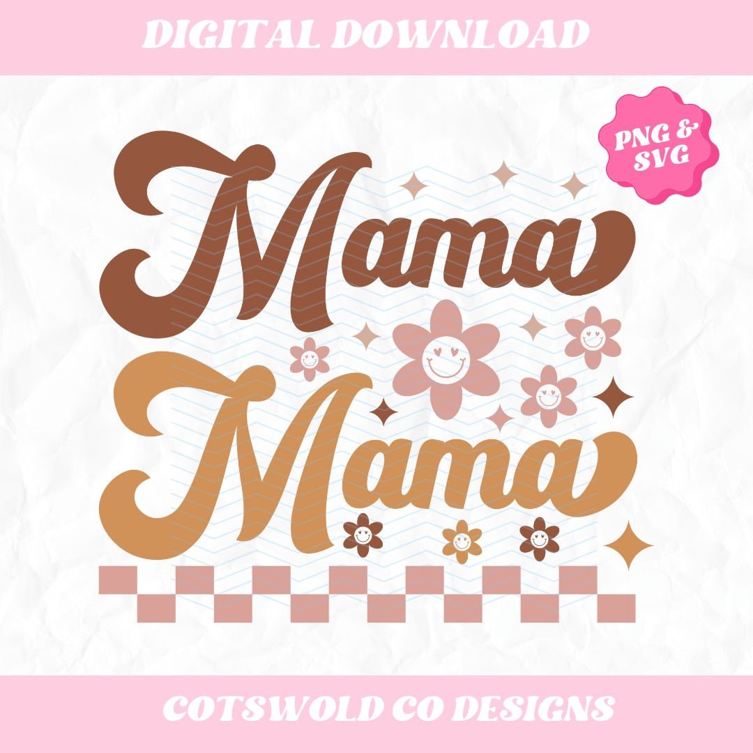 Retro Boho Mama Sublimation PNG | Boho Mom Design for Commercial Use | Aesthetic Mom PNG