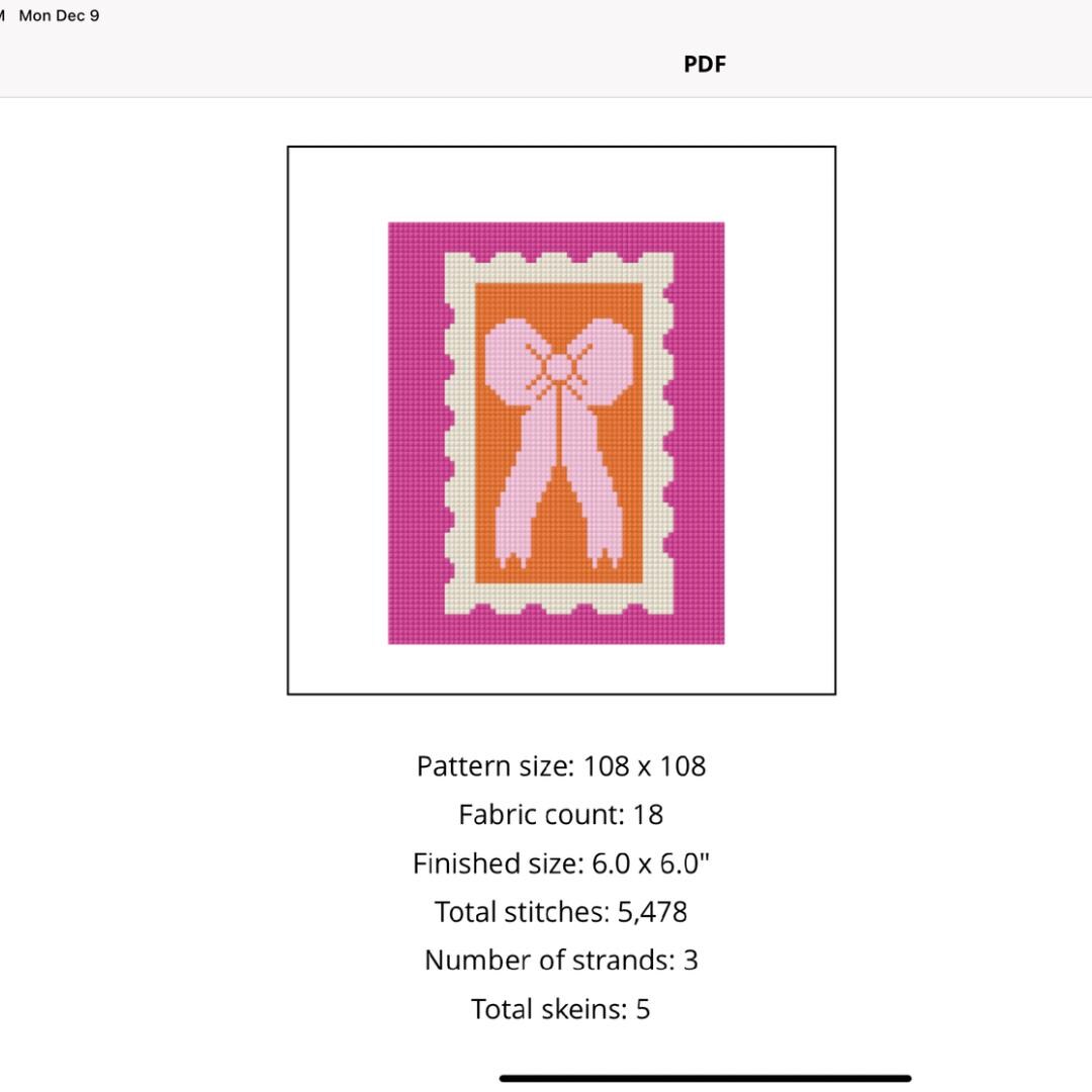 Modern Bow Stamp Needlepoint Design Idea Chart Cross Stitch Pattern Digital PDF Download Paint Your Own Canvas, Bow Needlepoint
