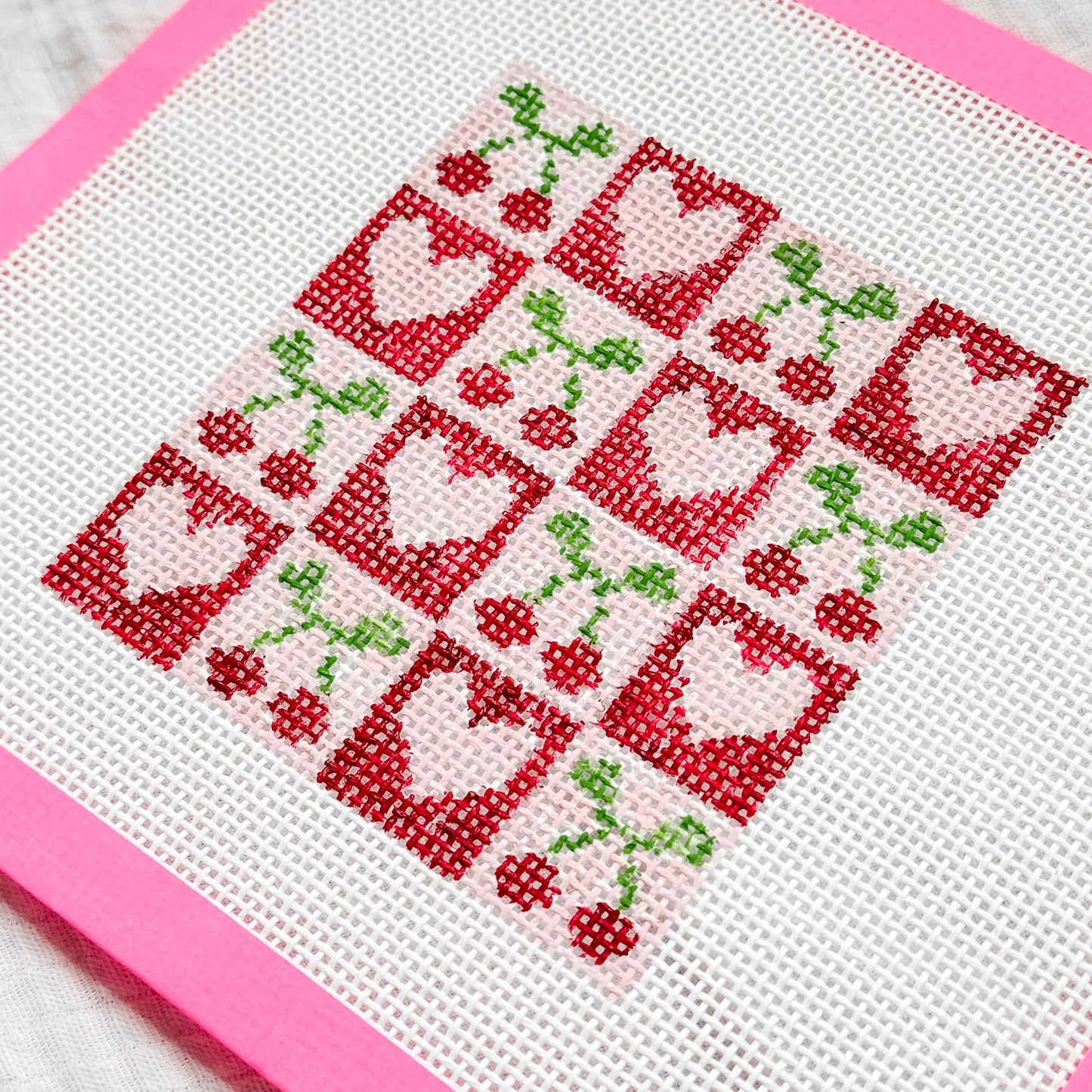 Cherry Checker Board 4” 13 Mesh Hand Painted Needlepoint Canvas, Aesthetic Needlepoint Canvas Modern