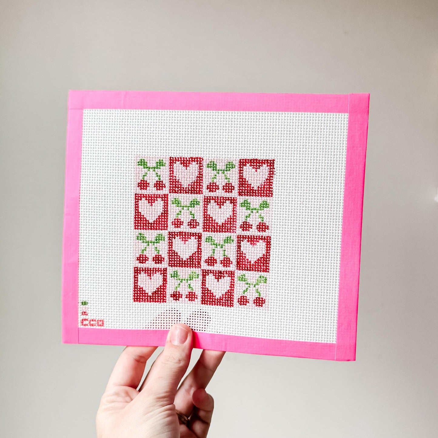 Cherry Checker Board 4” 13 Mesh Hand Painted Needlepoint Canvas, Aesthetic Needlepoint Canvas Modern