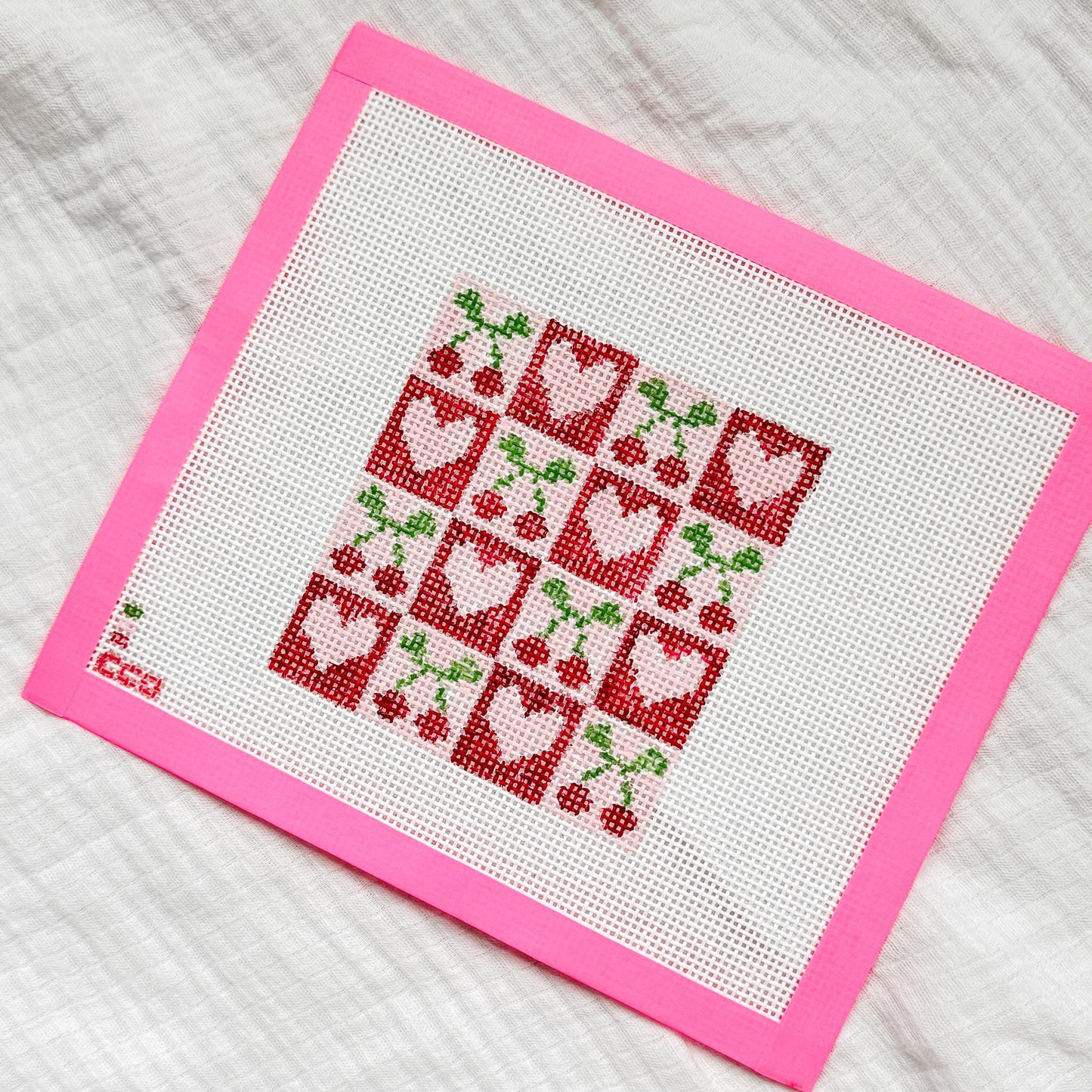 Cherry Checker Board 4” 13 Mesh Hand Painted Needlepoint Canvas, Aesthetic Needlepoint Canvas Modern