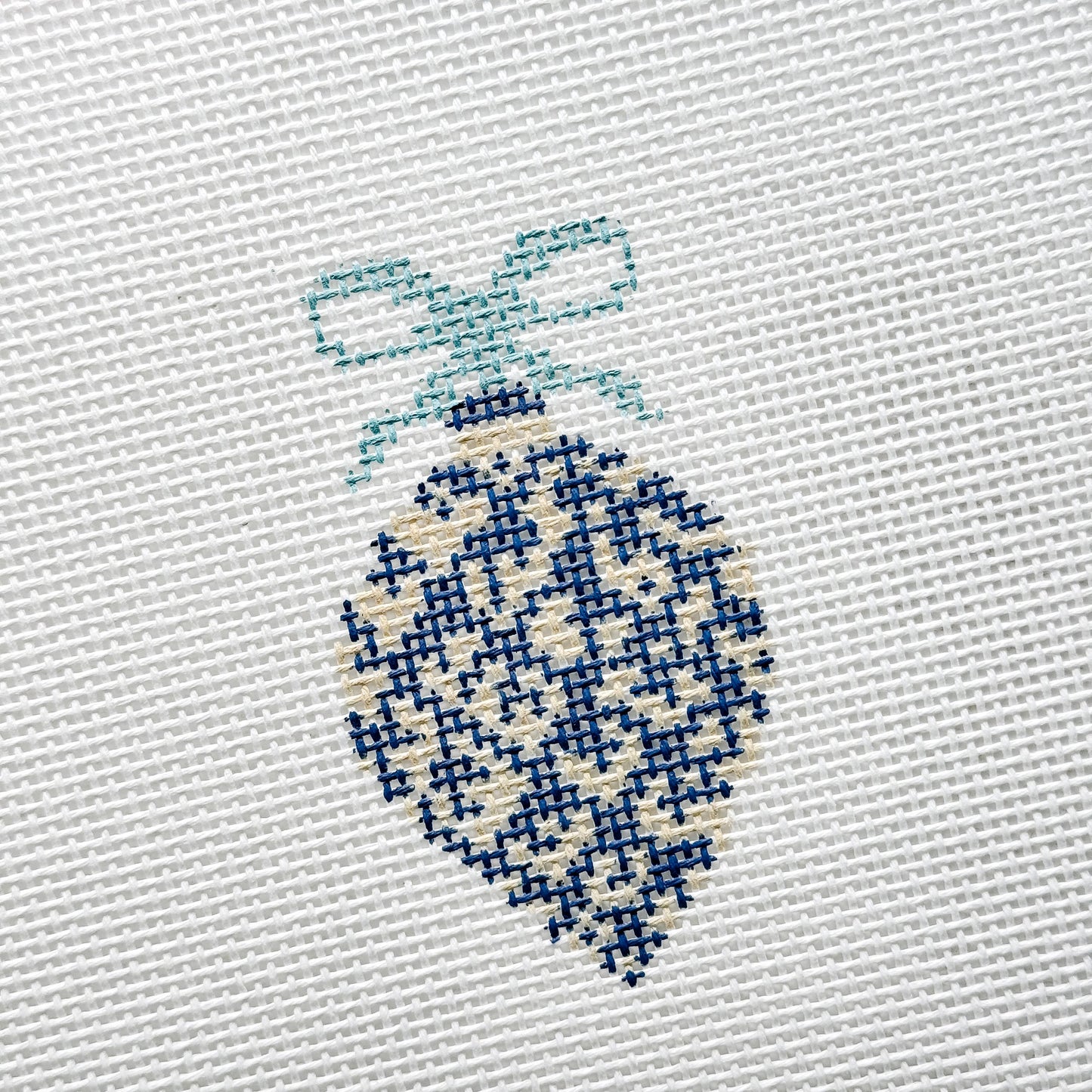 Blue Etoille 4" 13 Mesh Hand Painted Needlepoint Canvas Ornament, Blue White Christmas Ornament Needlepoint Canvas