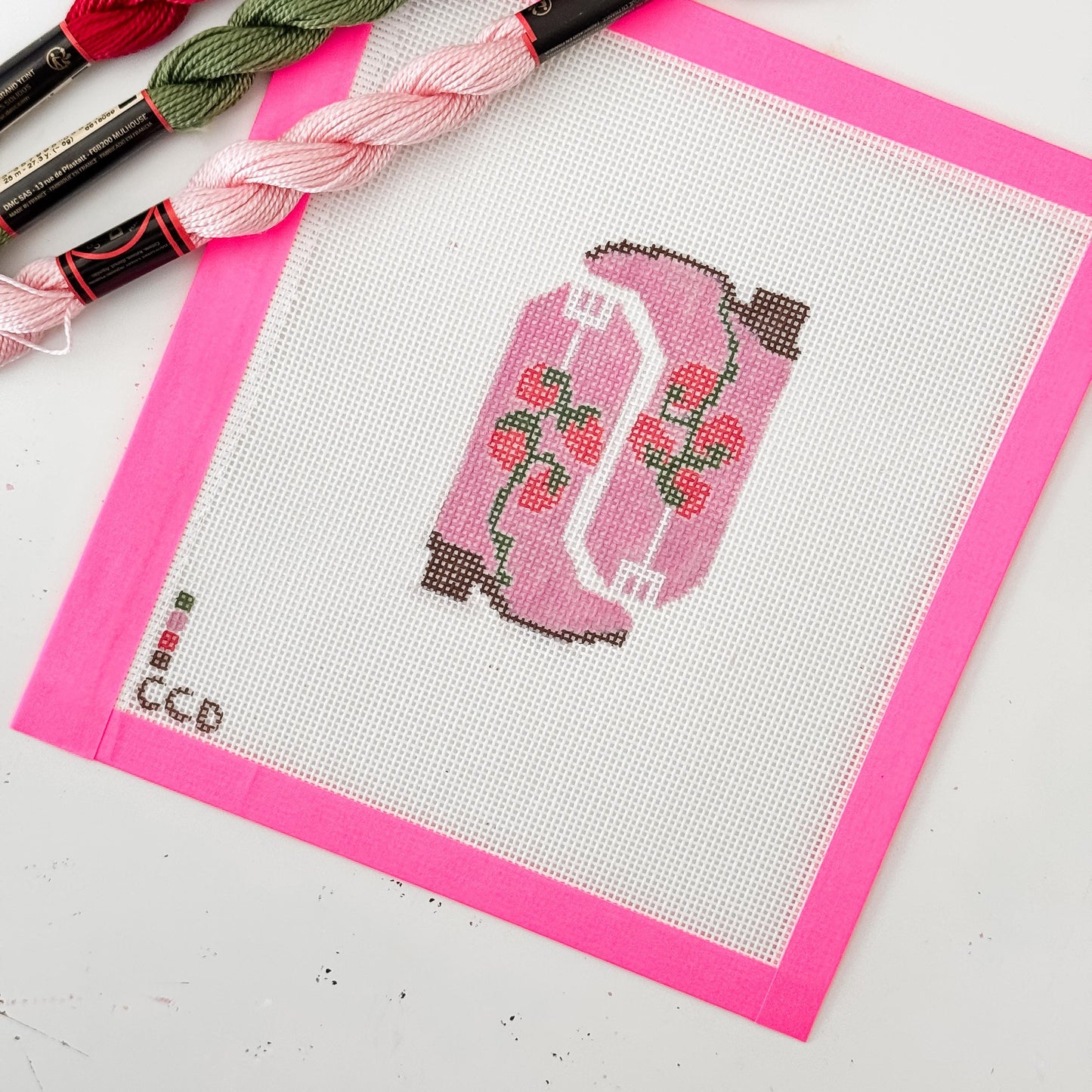 Hand Painted Strawberry Cowgirl Boot 3” Needlepoint Canvas 18 Mesh southern Needlepoint Canvas Boot Hand Painted