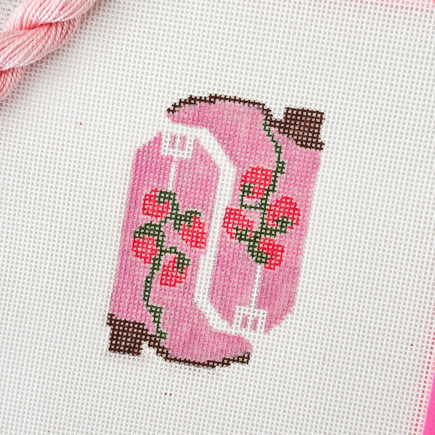 Hand Painted Strawberry Cowgirl Boot 3” Needlepoint Canvas 18 Mesh southern Needlepoint Canvas Boot Hand Painted