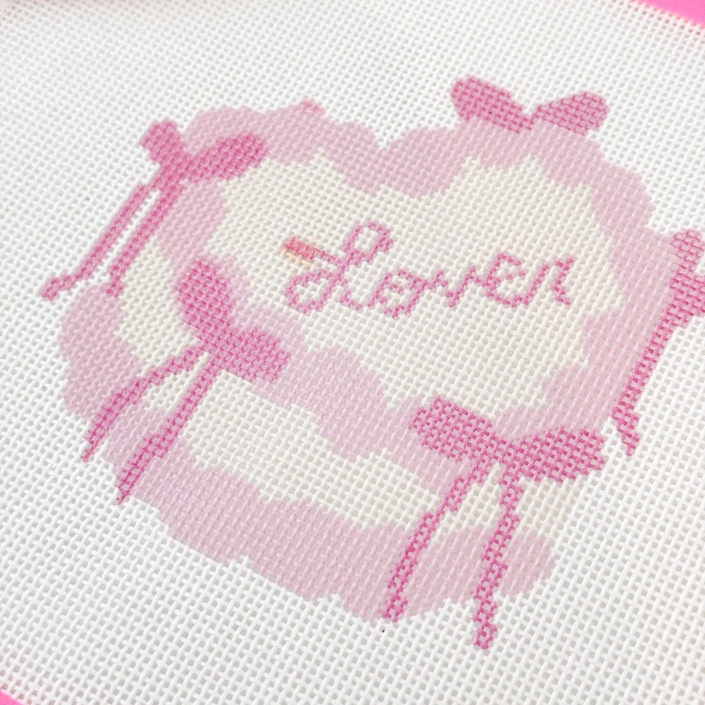 Coquette Bow Heart Cake 4” Needlepoint Canvas 18 Mesh Coquette Needlepoint Canvas Bow Cake, Lover Valentine's Day Needlepoint Canvas