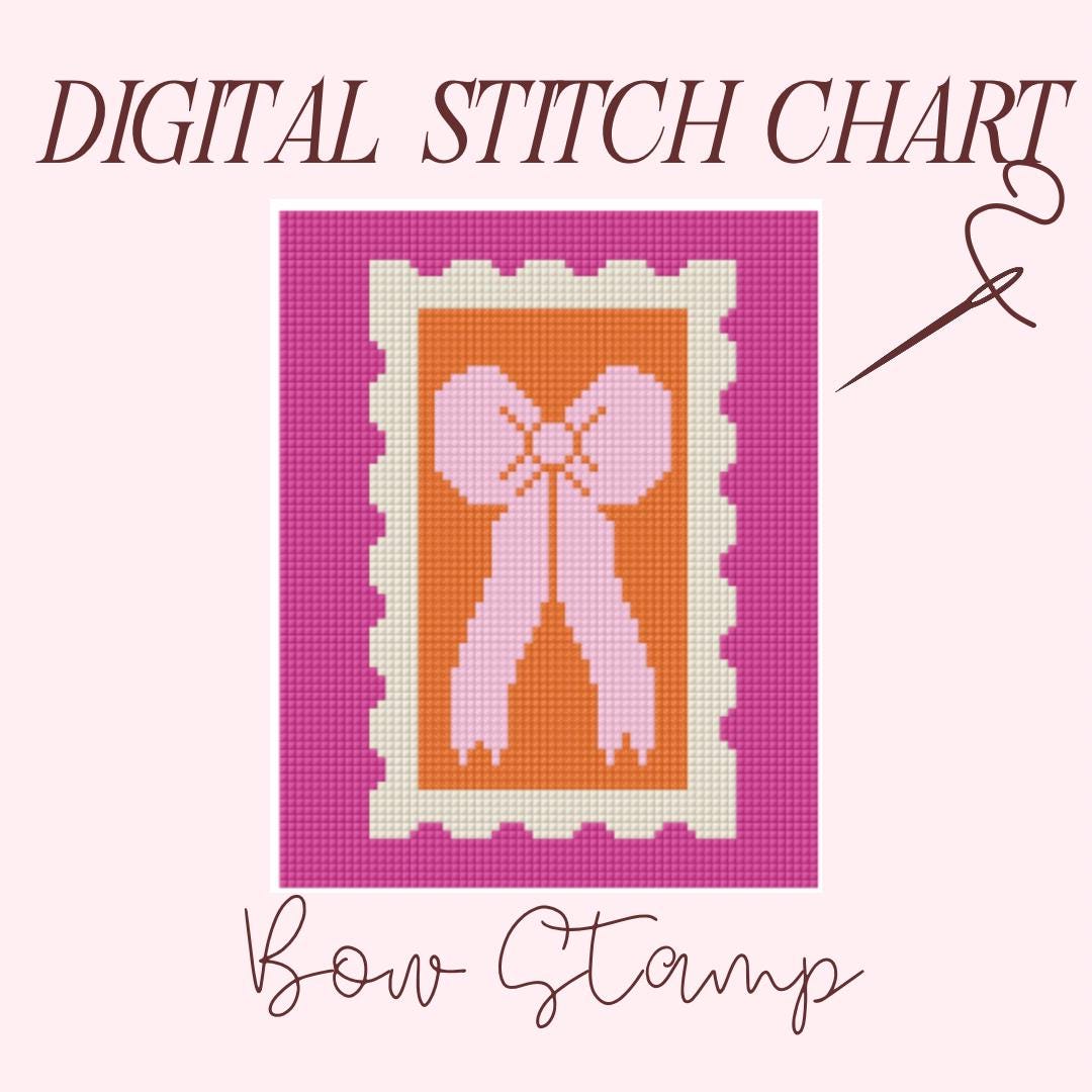 Modern Bow Stamp Needlepoint Design Idea Chart Cross Stitch Pattern Digital PDF Download Paint Your Own Canvas, Bow Needlepoint