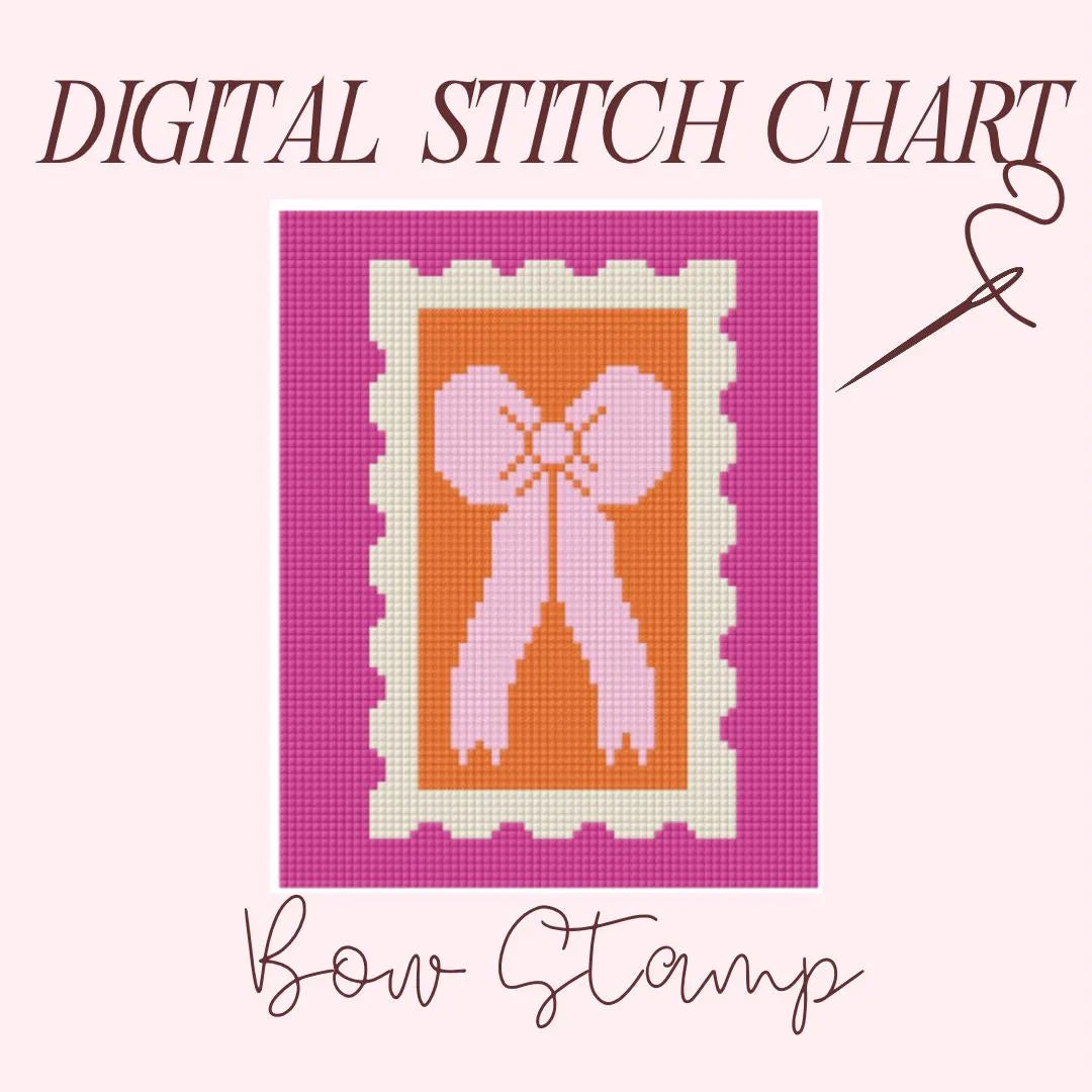 Modern Bow Stamp Needlepoint Design Idea Chart Cross Stitch Pattern Digital PDF Download Paint Your Own Canvas, Bow Needlepoint