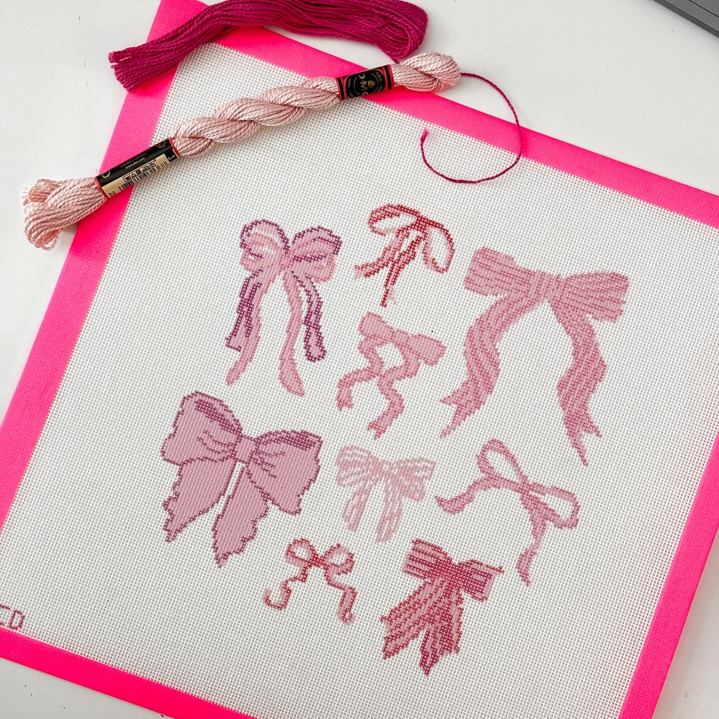 Hand Painted Coquette Bow 8” Pillow Design Needlepoint Canvas 18 Mesh Coquette Needlepoint Canvas Bow Hand Painted