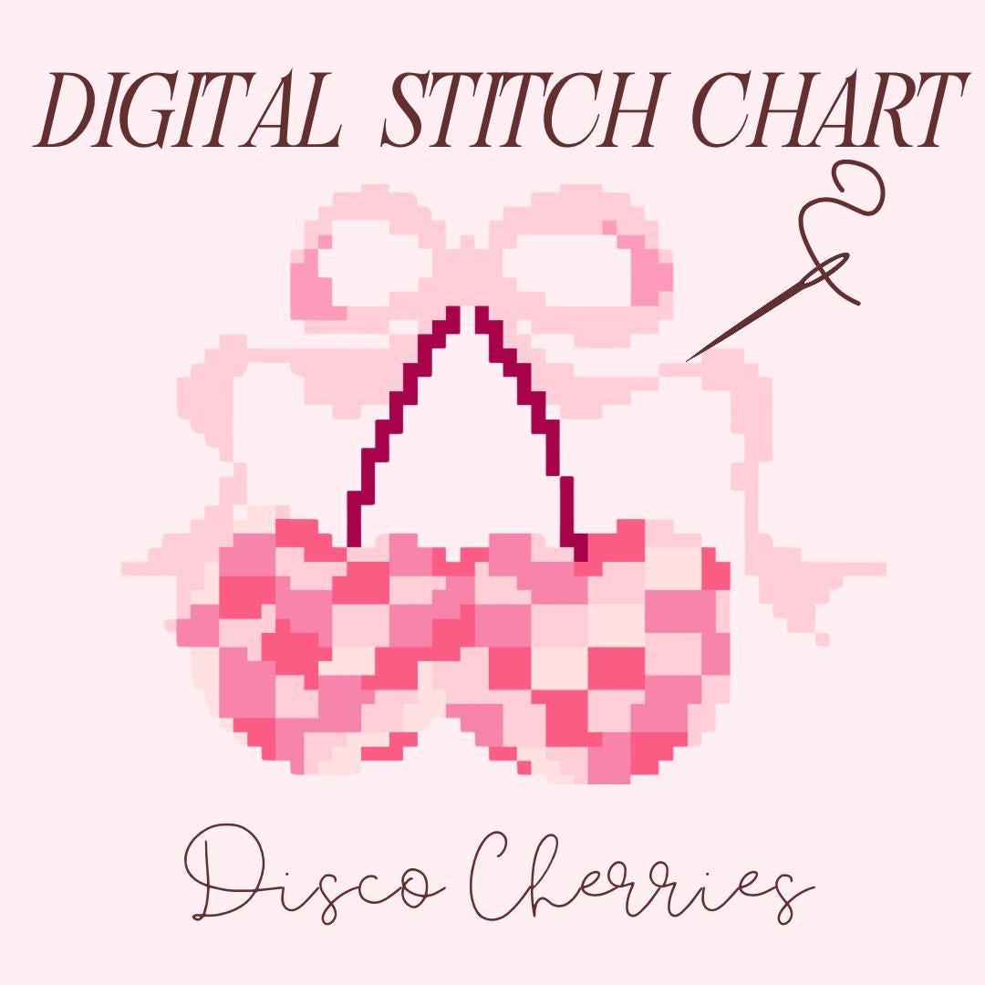 Disco Cherry Needlepoint Design Chart Cross Stitch Pattern Digital PDF Download Paint Your Own Needlepoint, Cherry Disco Needlepoint
