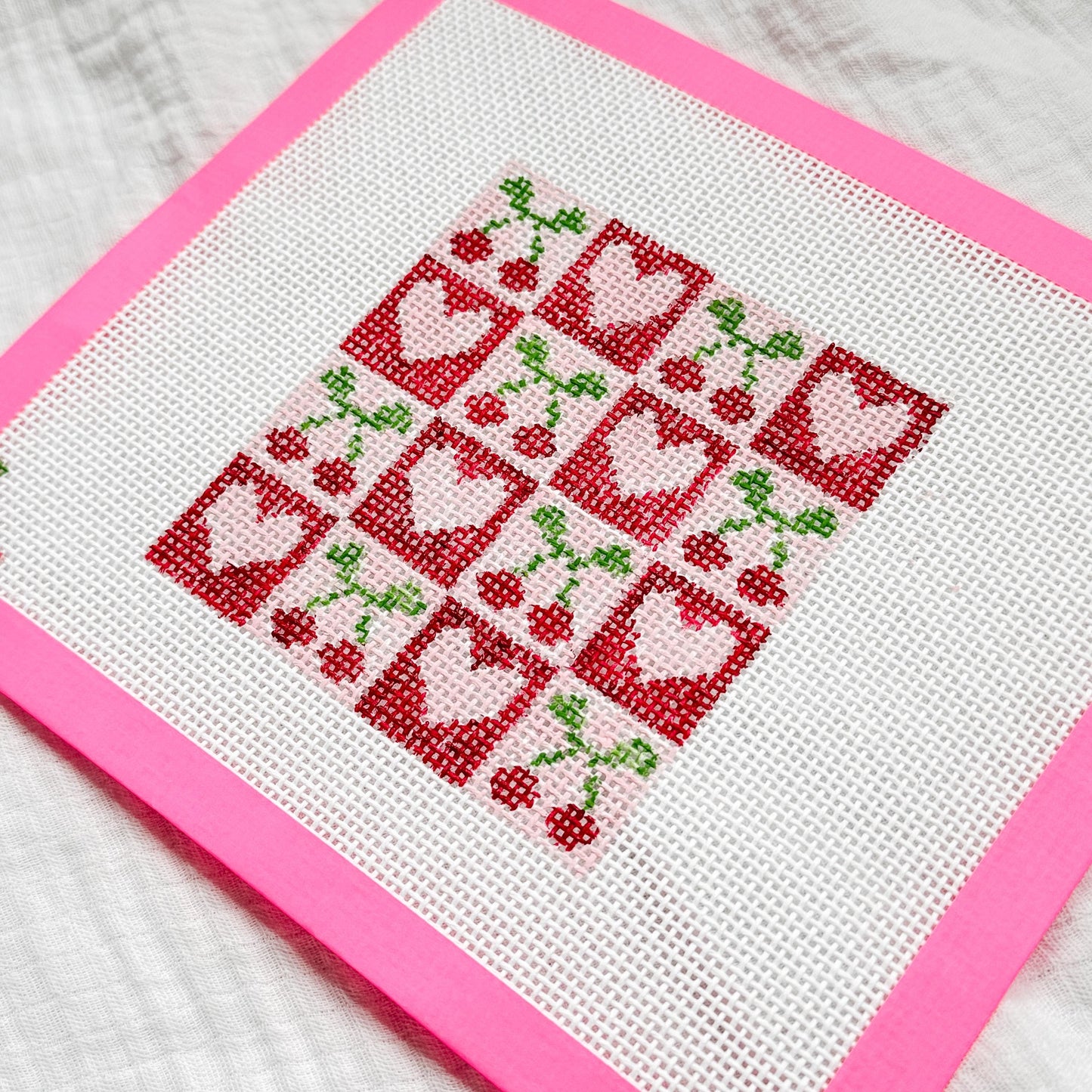 Cherry Checker Board 4” 13 Mesh Hand Painted Needlepoint Canvas, Aesthetic Needlepoint Canvas Modern