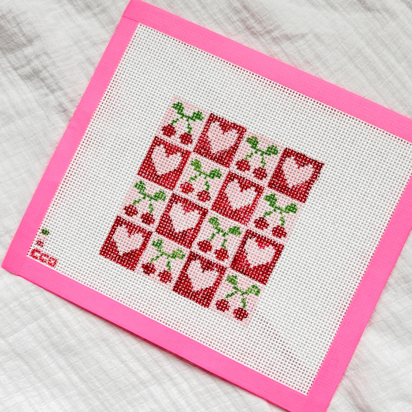 Cherry Checker Board 4” 13 Mesh Hand Painted Needlepoint Canvas, Aesthetic Needlepoint Canvas Modern
