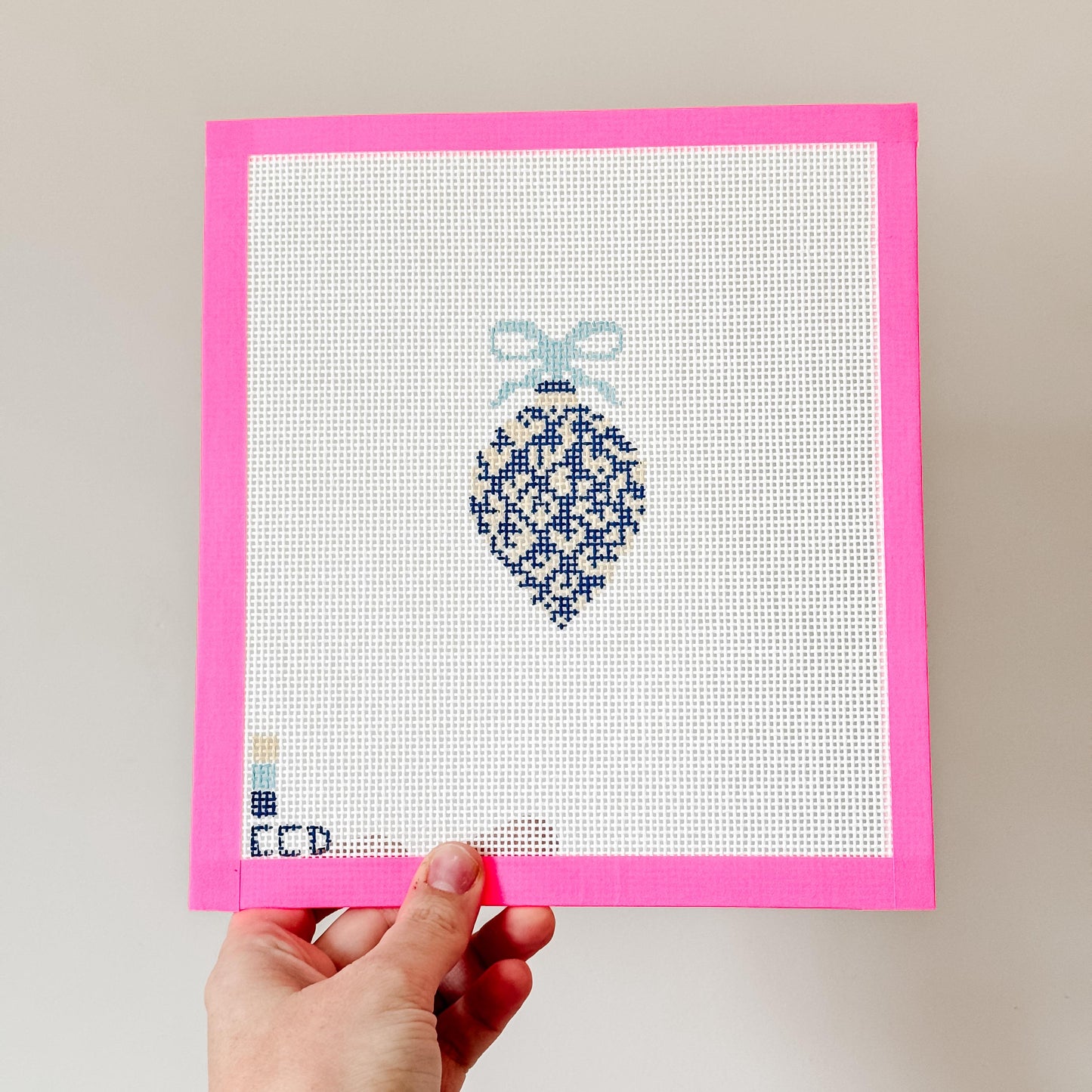 Blue Etoille 4" 13 Mesh Hand Painted Needlepoint Canvas Ornament, Blue White Christmas Ornament Needlepoint Canvas