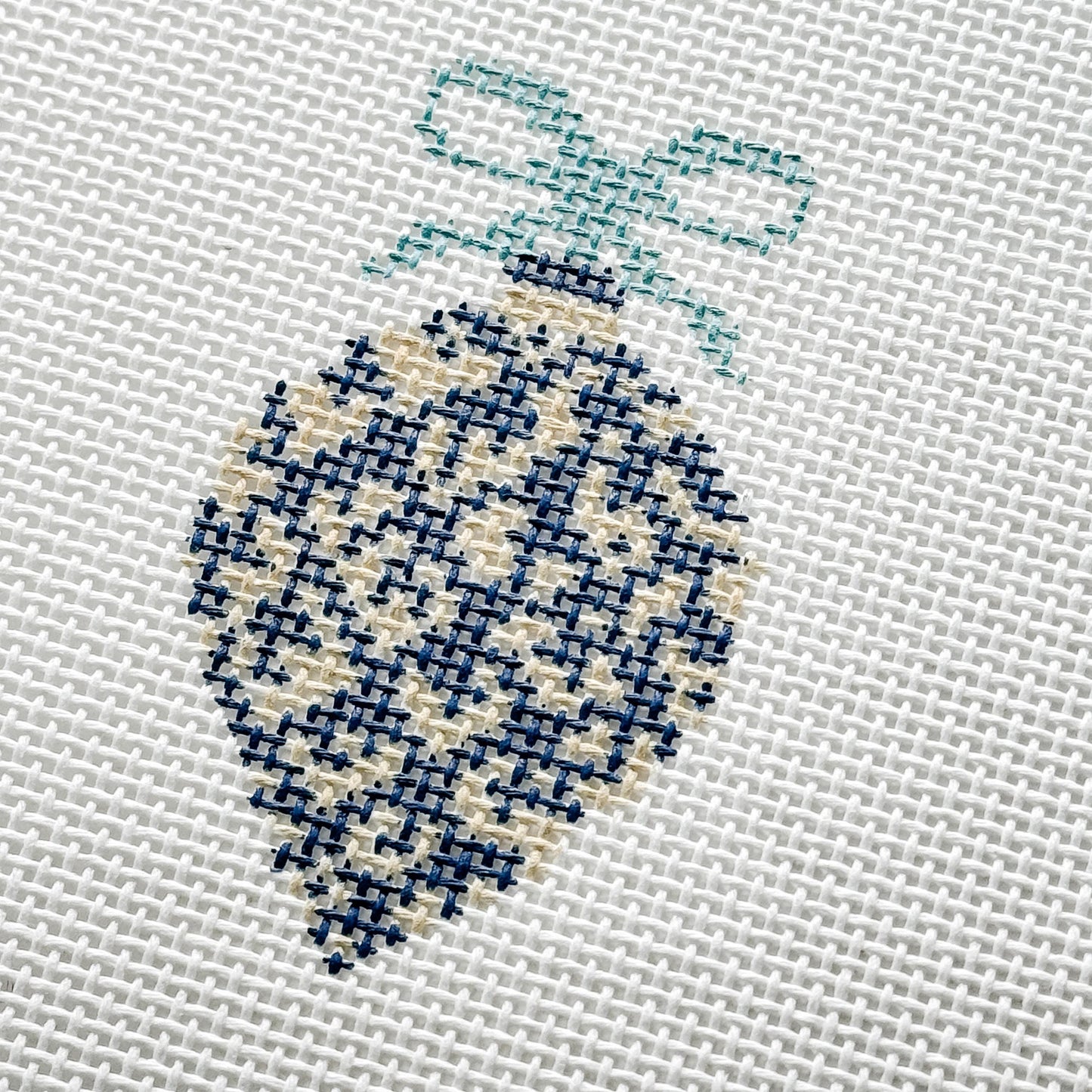 Blue Etoille 4" 13 Mesh Hand Painted Needlepoint Canvas Ornament, Blue White Christmas Ornament Needlepoint Canvas