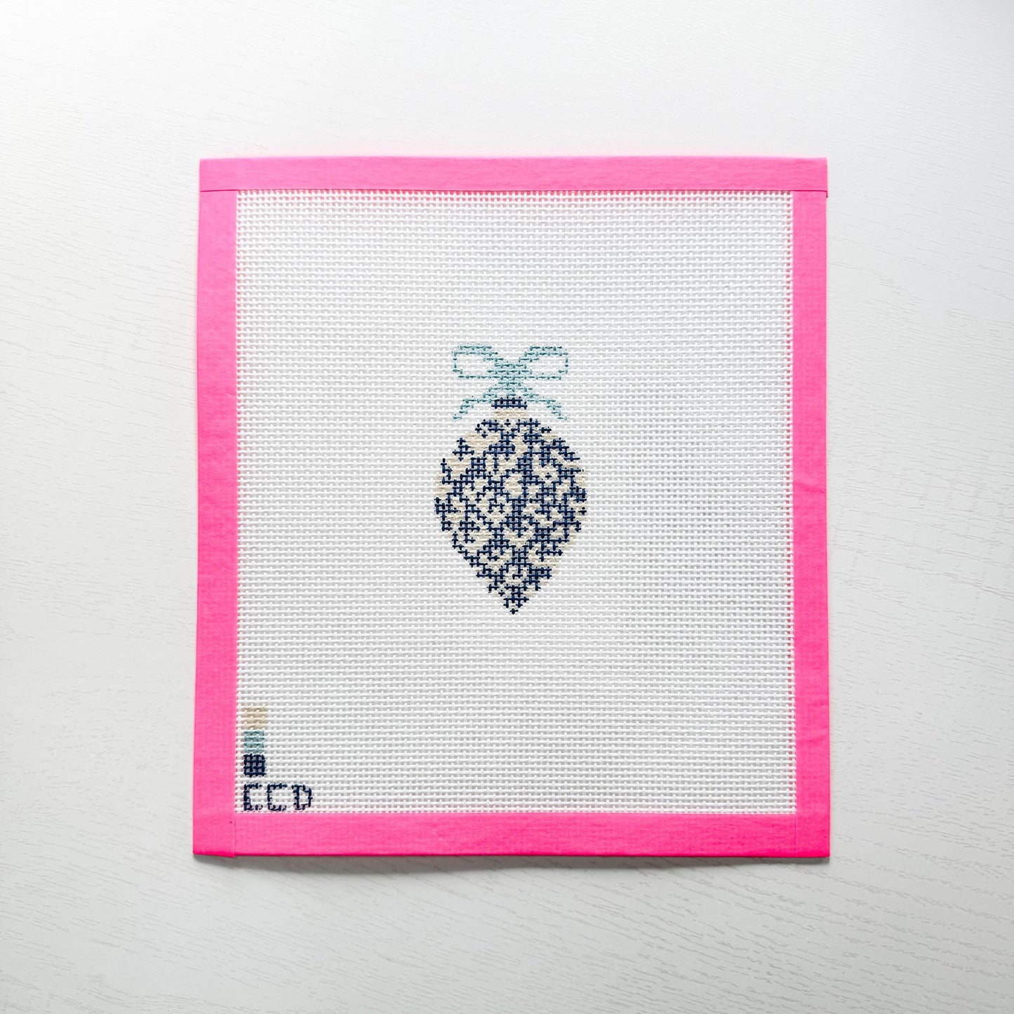Blue Etoille 4" 13 Mesh Hand Painted Needlepoint Canvas Ornament, Blue White Christmas Ornament Needlepoint Canvas