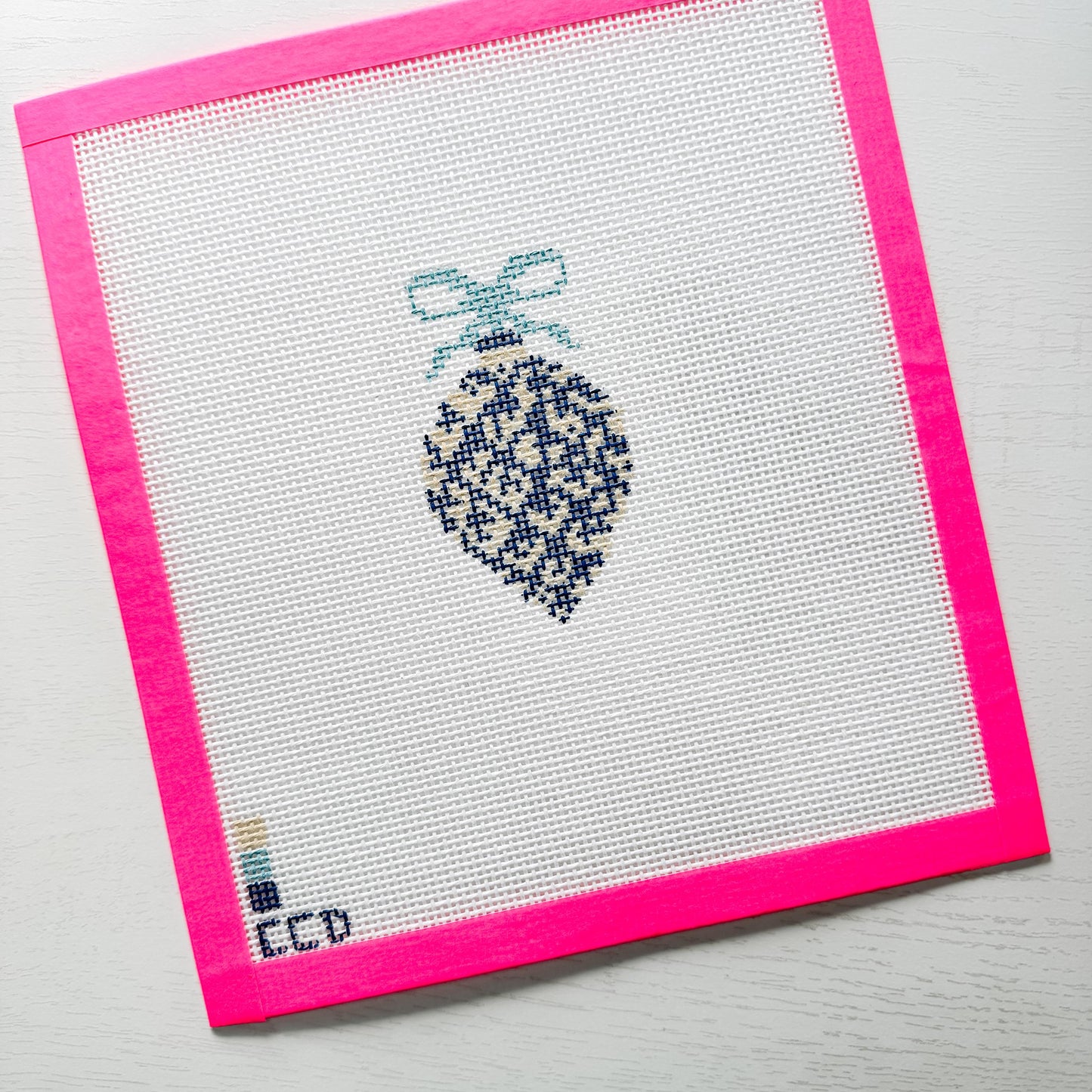 Blue Etoille 4" 13 Mesh Hand Painted Needlepoint Canvas Ornament, Blue White Christmas Ornament Needlepoint Canvas