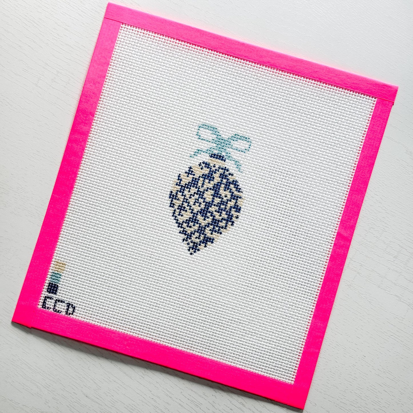 Blue Etoille 4" 13 Mesh Hand Painted Needlepoint Canvas Ornament, Blue White Christmas Ornament Needlepoint Canvas
