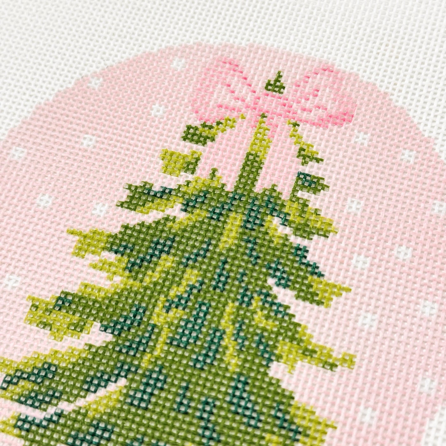 Hand Painted Bow Christmas Tree 4” Needlepoint Ornament Canvas 18 Mesh Christmas Needlepoint Ornament Bow Hand Painted