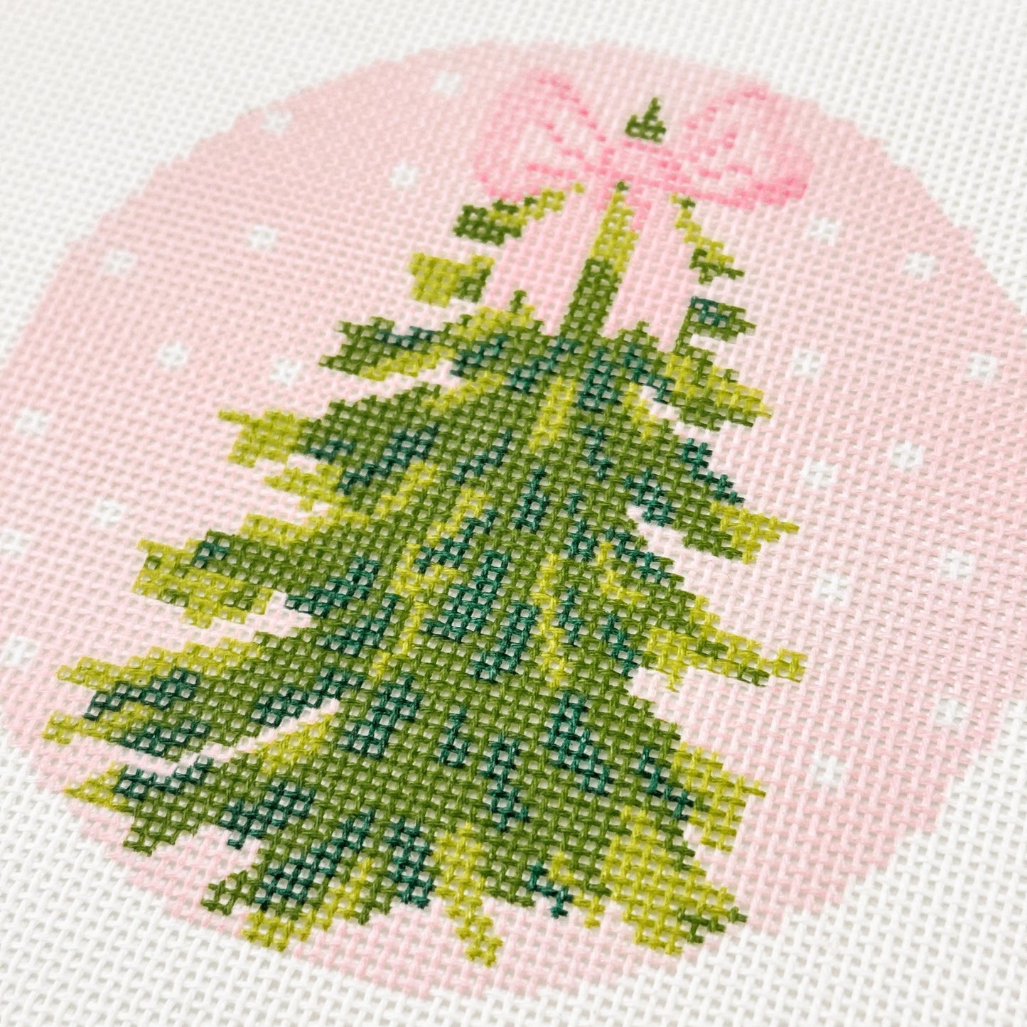 Hand Painted Bow Christmas Tree 4” Needlepoint Ornament Canvas 18 Mesh Christmas Needlepoint Ornament Bow Hand Painted