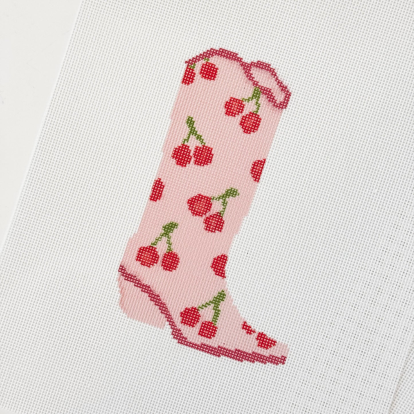 Hand Painted Cherry Cowgirl Boot 6” Needlepoint Canvas 18 Mesh Cowboy Boot Needlepoint Canvas modern Hand Painted