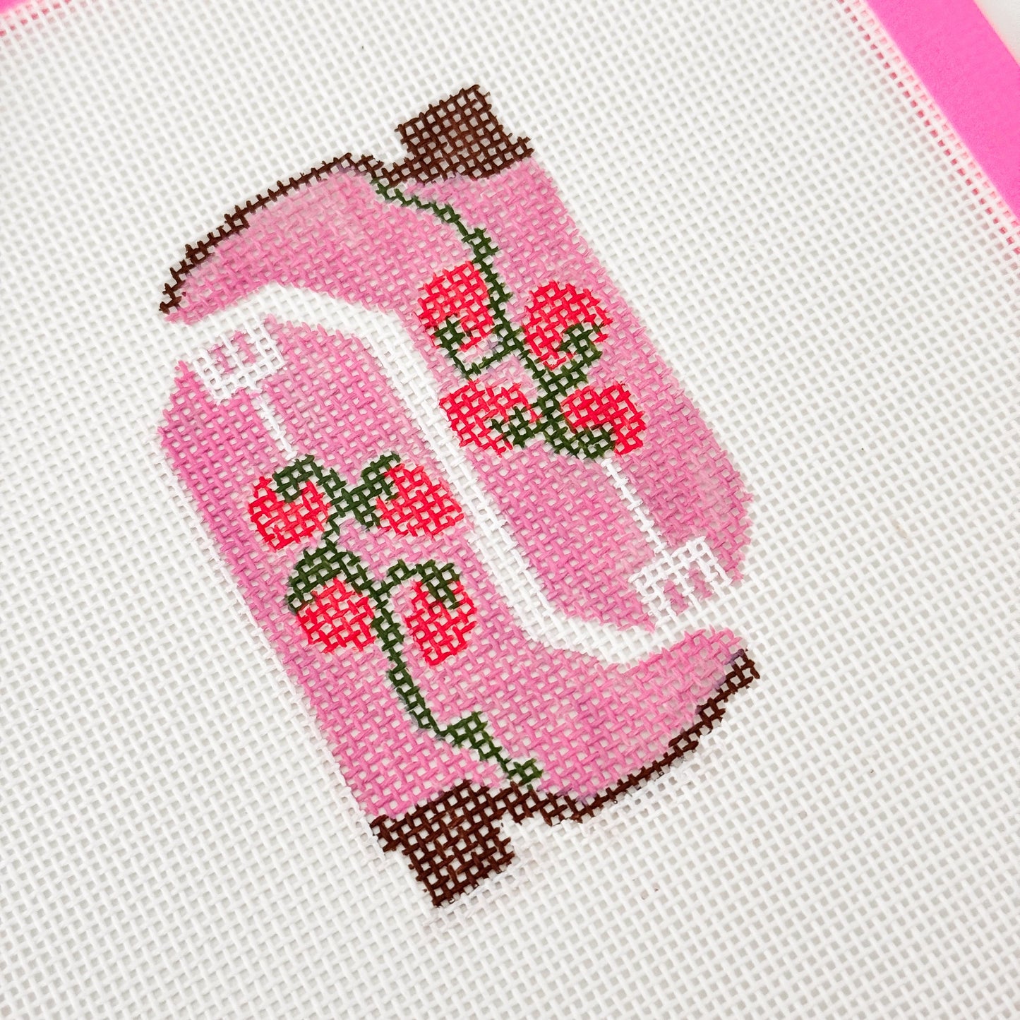 Hand Painted Strawberry Cowgirl Boot 3” Needlepoint Canvas 18 Mesh southern Needlepoint Canvas Boot Hand Painted