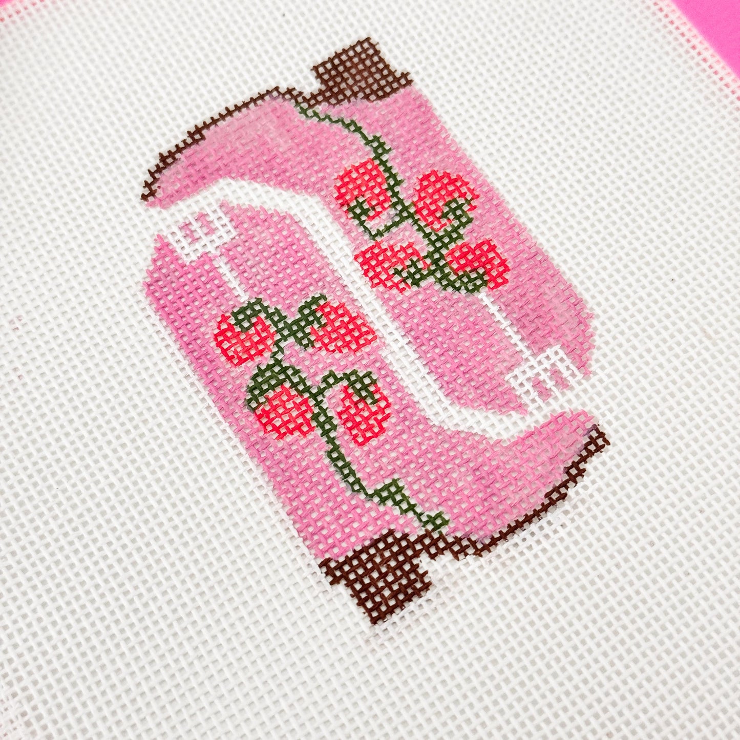 Hand Painted Strawberry Cowgirl Boot 3” Needlepoint Canvas 18 Mesh southern Needlepoint Canvas Boot Hand Painted