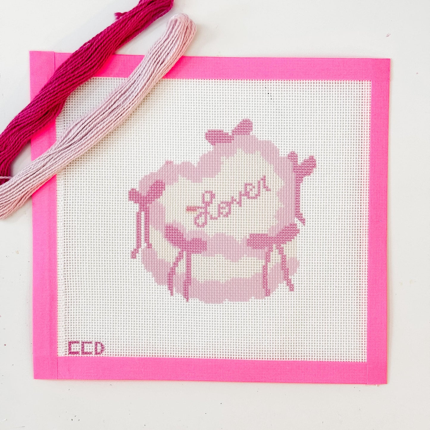 Coquette Bow Heart Cake 4” Needlepoint Canvas 18 Mesh Coquette Needlepoint Canvas Bow Cake, Lover Valentine's Day Needlepoint Canvas