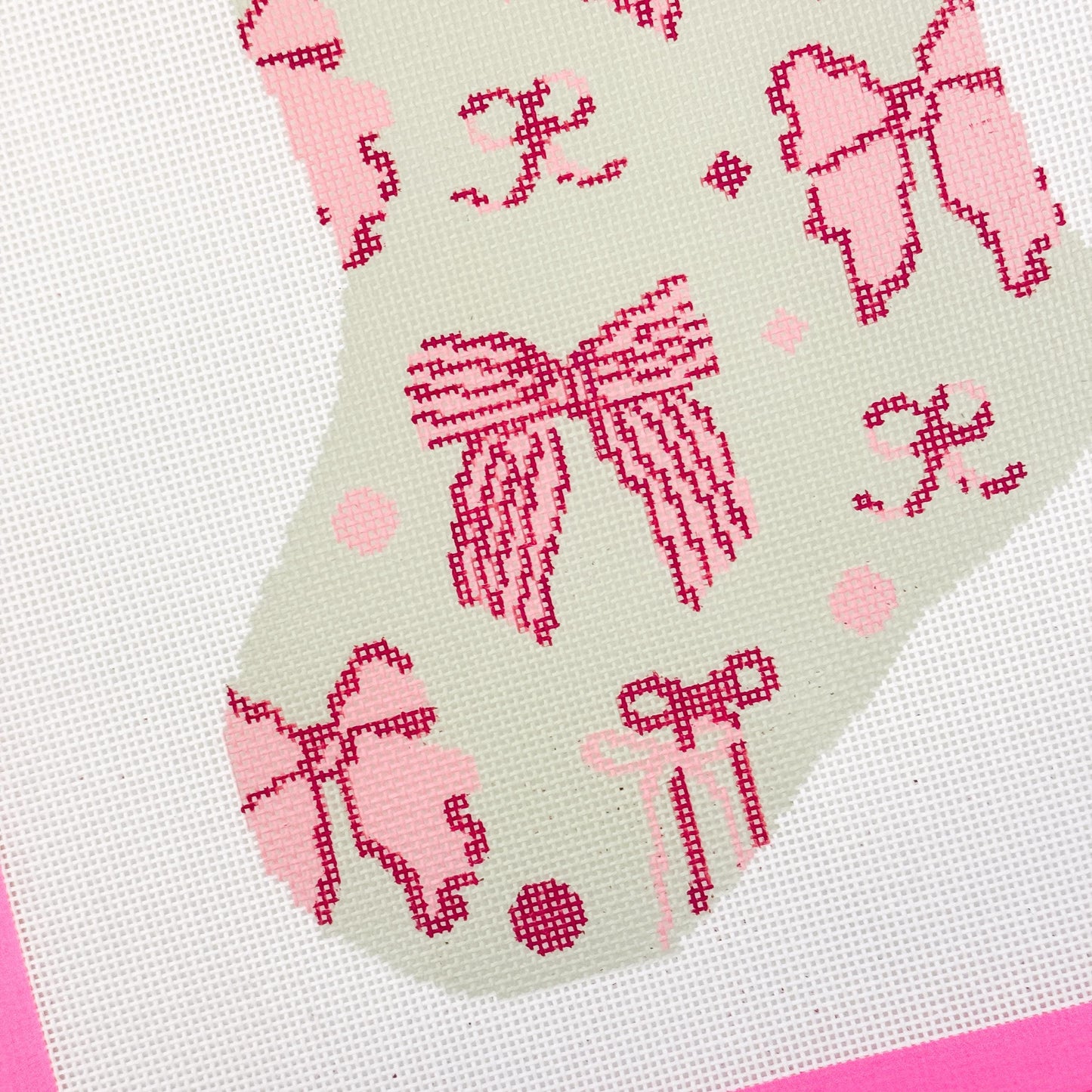 Hand Painted Coquette Bow Mini Stocking Needlepoint Canvas, Needlepoint Stocking, Bow Needlepoint Mini Stocking 3"x6" 18 mesh