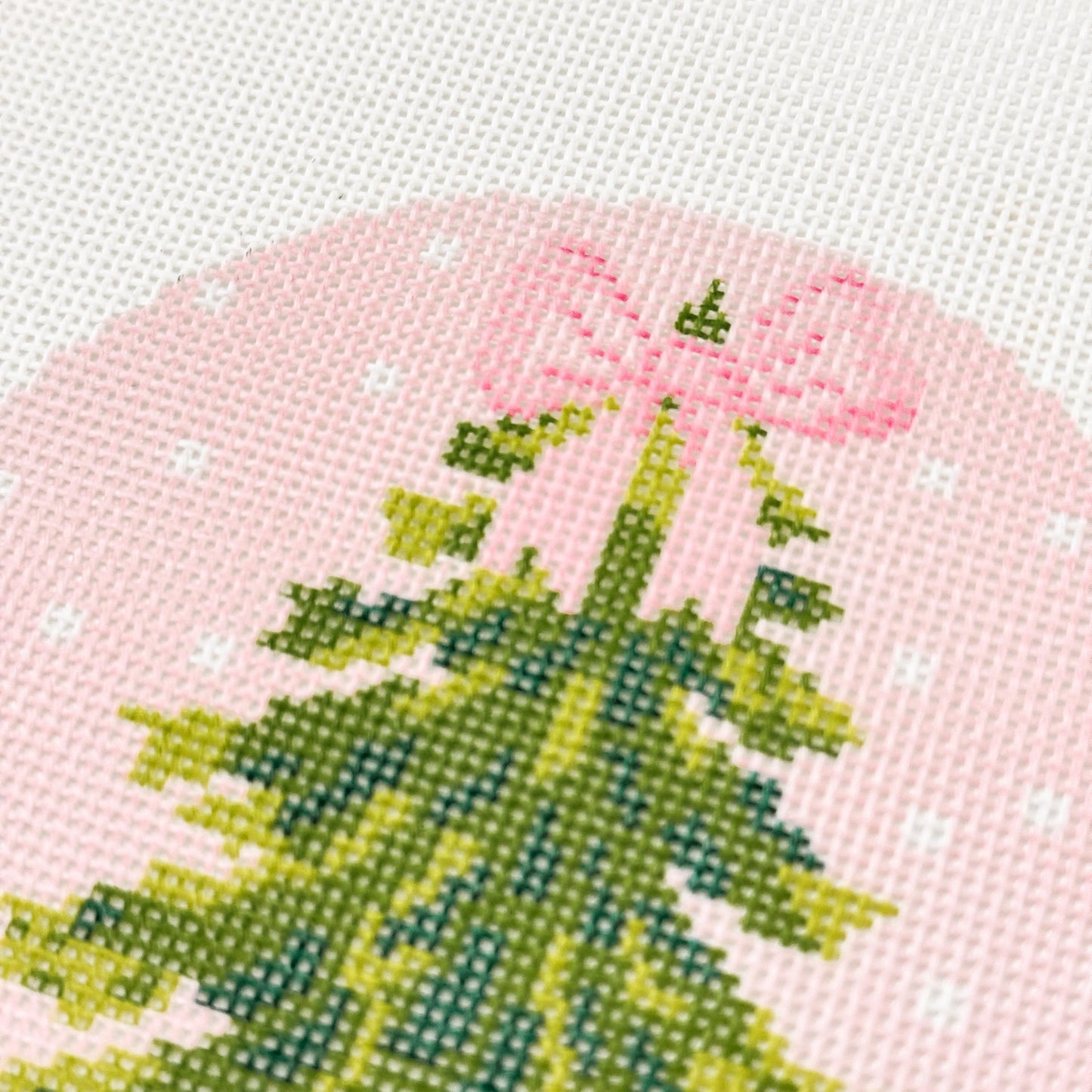 Hand Painted Bow Christmas Tree 4” Needlepoint Ornament Canvas 18 Mesh Christmas Needlepoint Ornament Bow Hand Painted