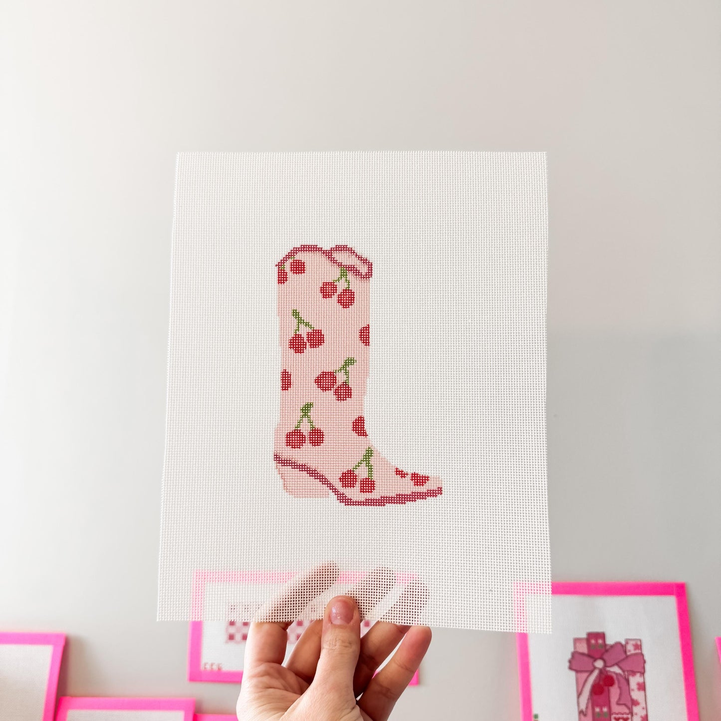 Hand Painted Cherry Cowgirl Boot 6” Needlepoint Canvas 18 Mesh Cowboy Boot Needlepoint Canvas modern Hand Painted