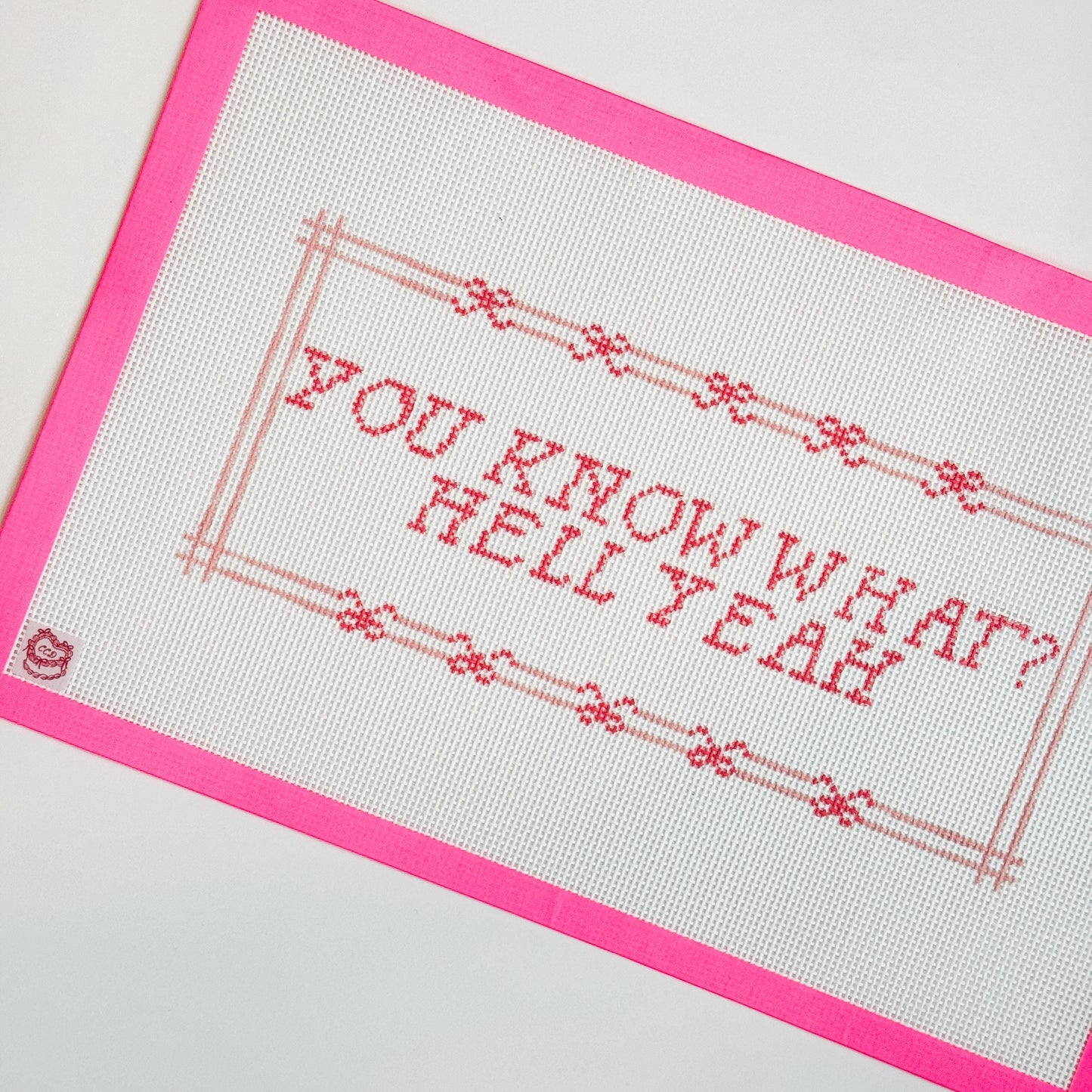 Cheeky Saying Bow Needlepoint Canvas, Hand Painted Needlepoint Pillow Canvas, Bow Needlepoint Canvas 13 mesh 10"x6" Design