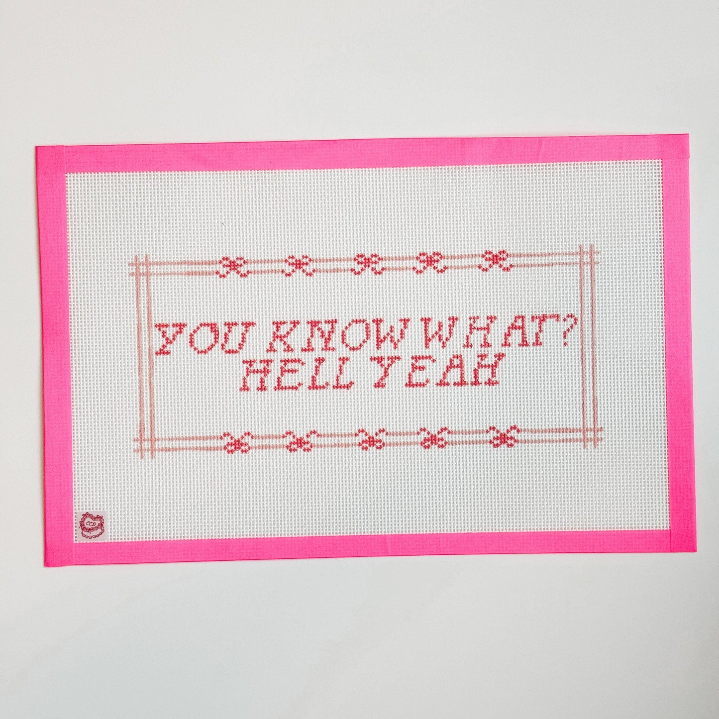 Cheeky Saying Bow Needlepoint Canvas, Hand Painted Needlepoint Pillow Canvas, Bow Needlepoint Canvas 13 mesh 10"x6" Design