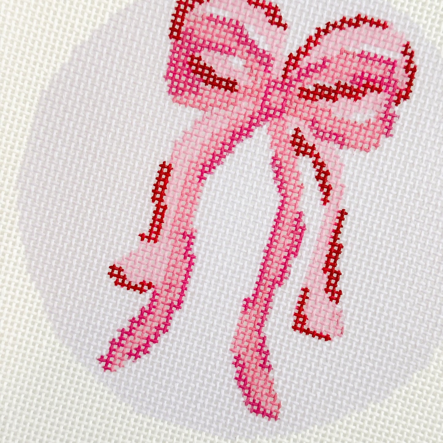 Bow Coquette Christmas Ornament Needlepoint Canvas, Hand Painted Needlepoint Ornament Canvas, Bow Needlepoint Canvas 18 mesh 4" Round