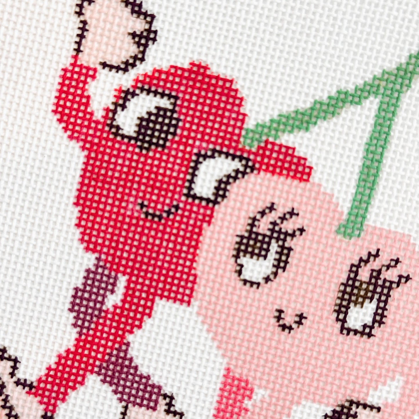 Retro Cherry Buddies Needlepoint Canvas Hand Painted, Cherry 18 Mesh 5" Design Needlepoint Canvas, Modern Needlepoint Canvas