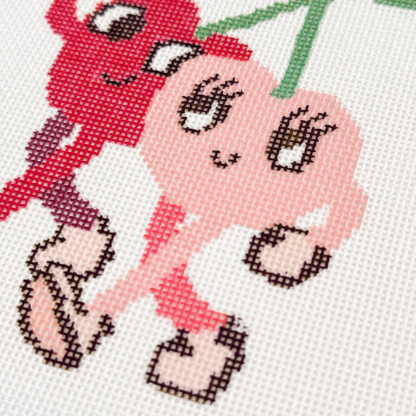 Retro Cherry Buddies Needlepoint Canvas Hand Painted, Cherry 18 Mesh 5" Design Needlepoint Canvas, Modern Needlepoint Canvas