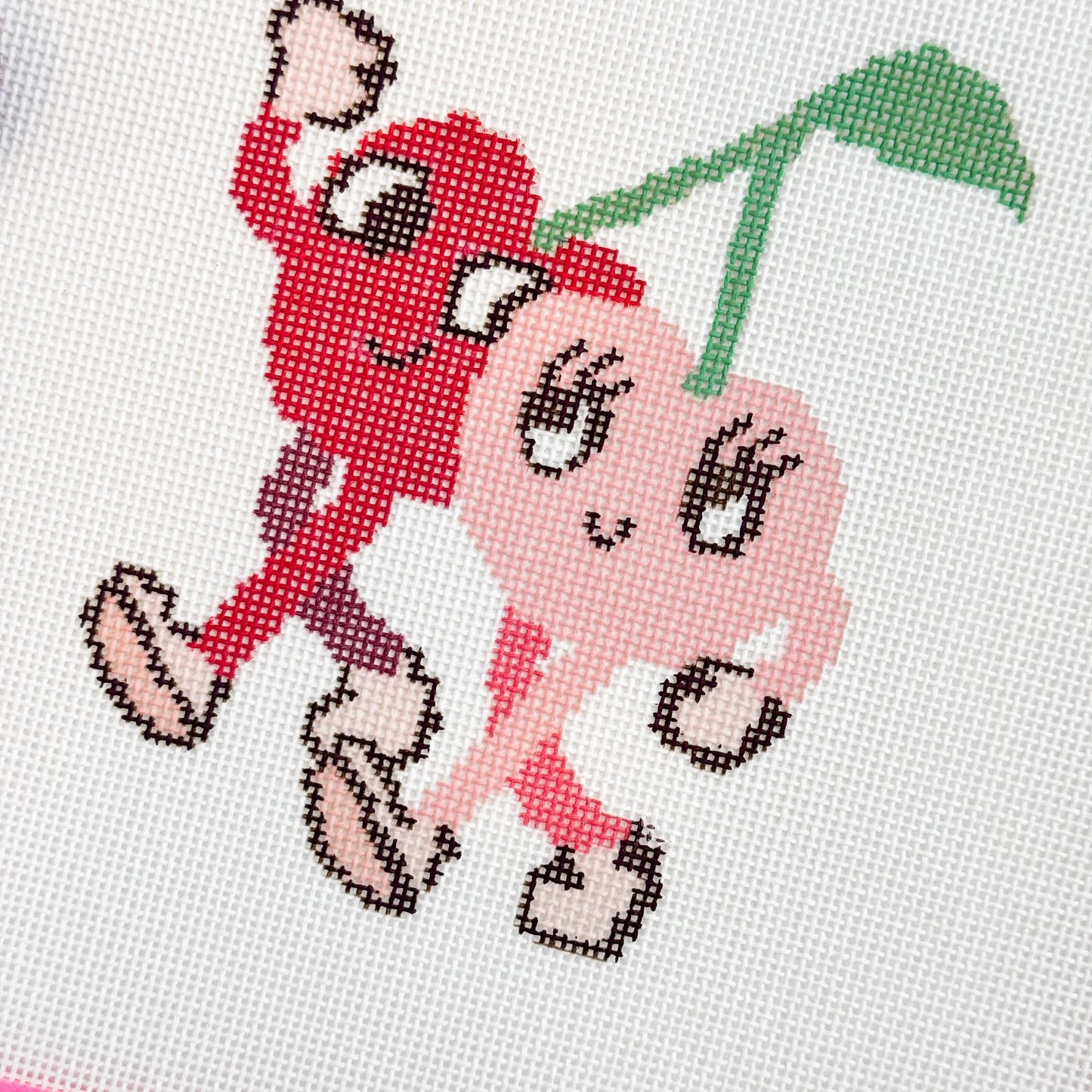 Retro Cherry Buddies Needlepoint Canvas Hand Painted, Cherry 18 Mesh 5" Design Needlepoint Canvas, Modern Needlepoint Canvas