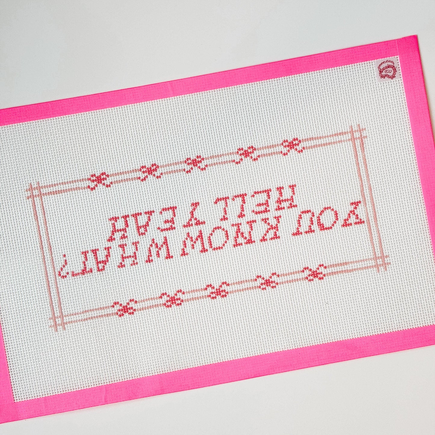 Cheeky Saying Bow Needlepoint Canvas, Hand Painted Needlepoint Pillow Canvas, Bow Needlepoint Canvas 13 mesh 10"x6" Design