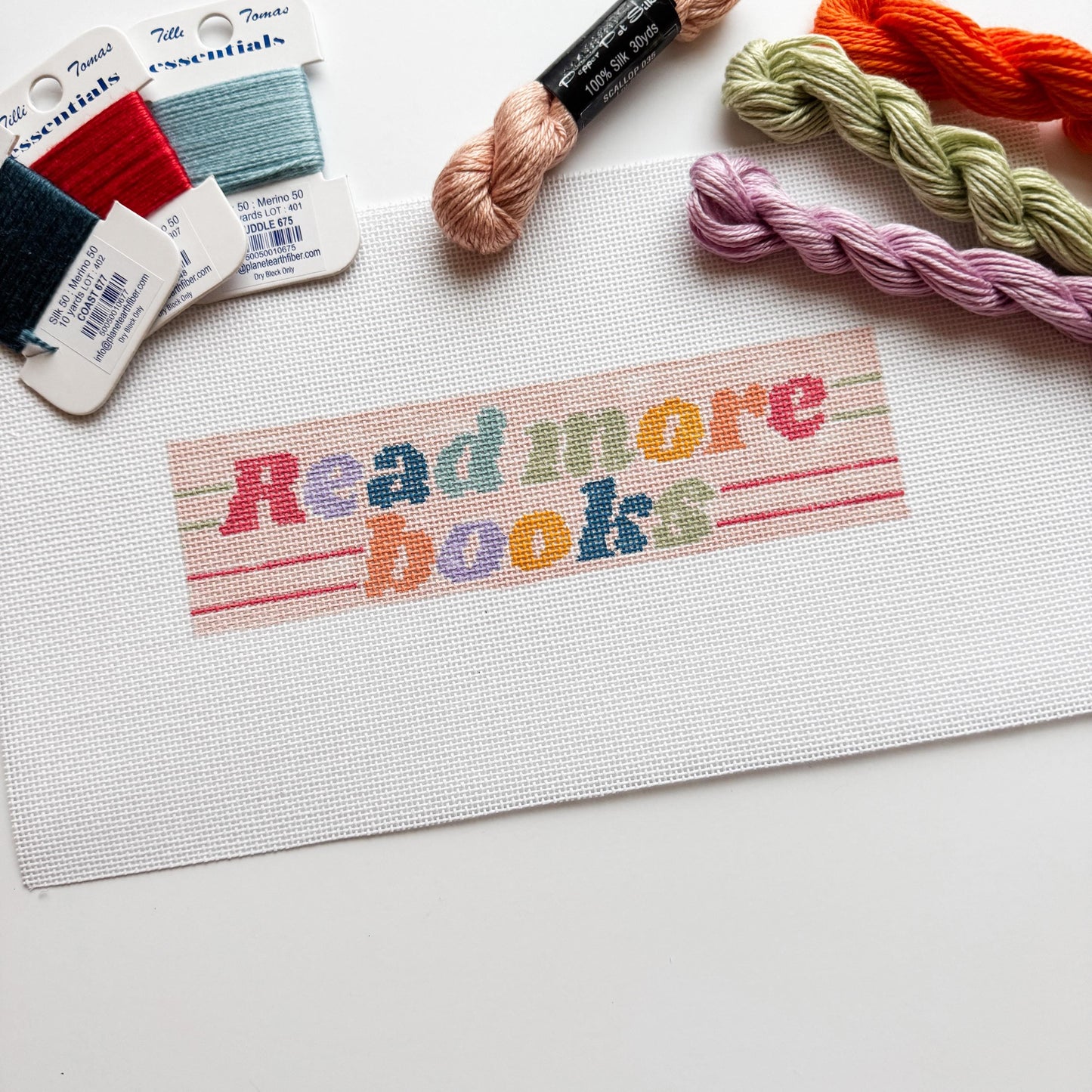 Hand Painted Needlepoint Bookmark Canvas 18 Mesh 2”x7” Design, Retro Needlepoint Canvas, Reading Needlepoint Canvas