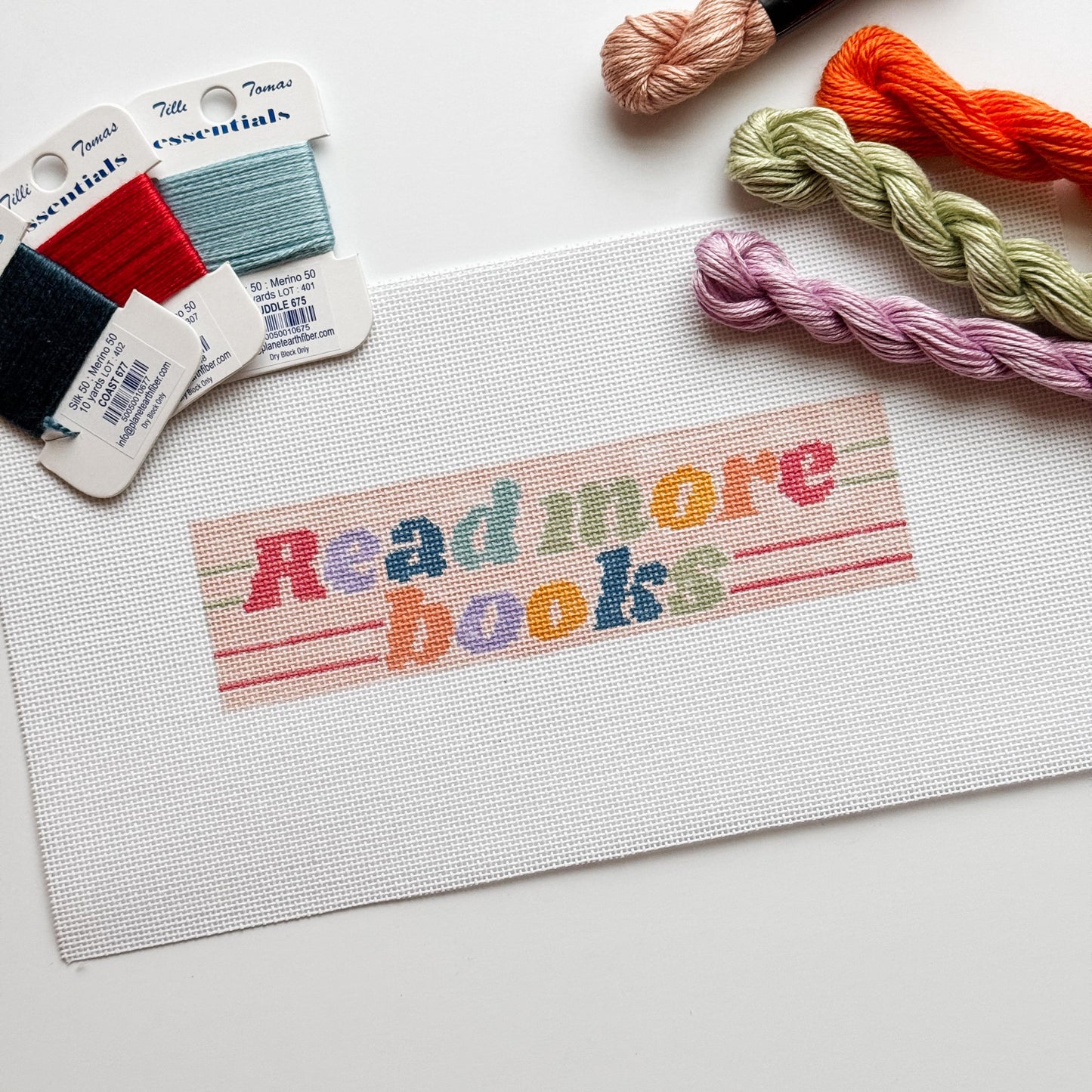 Hand Painted Needlepoint Bookmark Canvas 18 Mesh 2”x7” Design, Retro Needlepoint Canvas, Reading Needlepoint Canvas