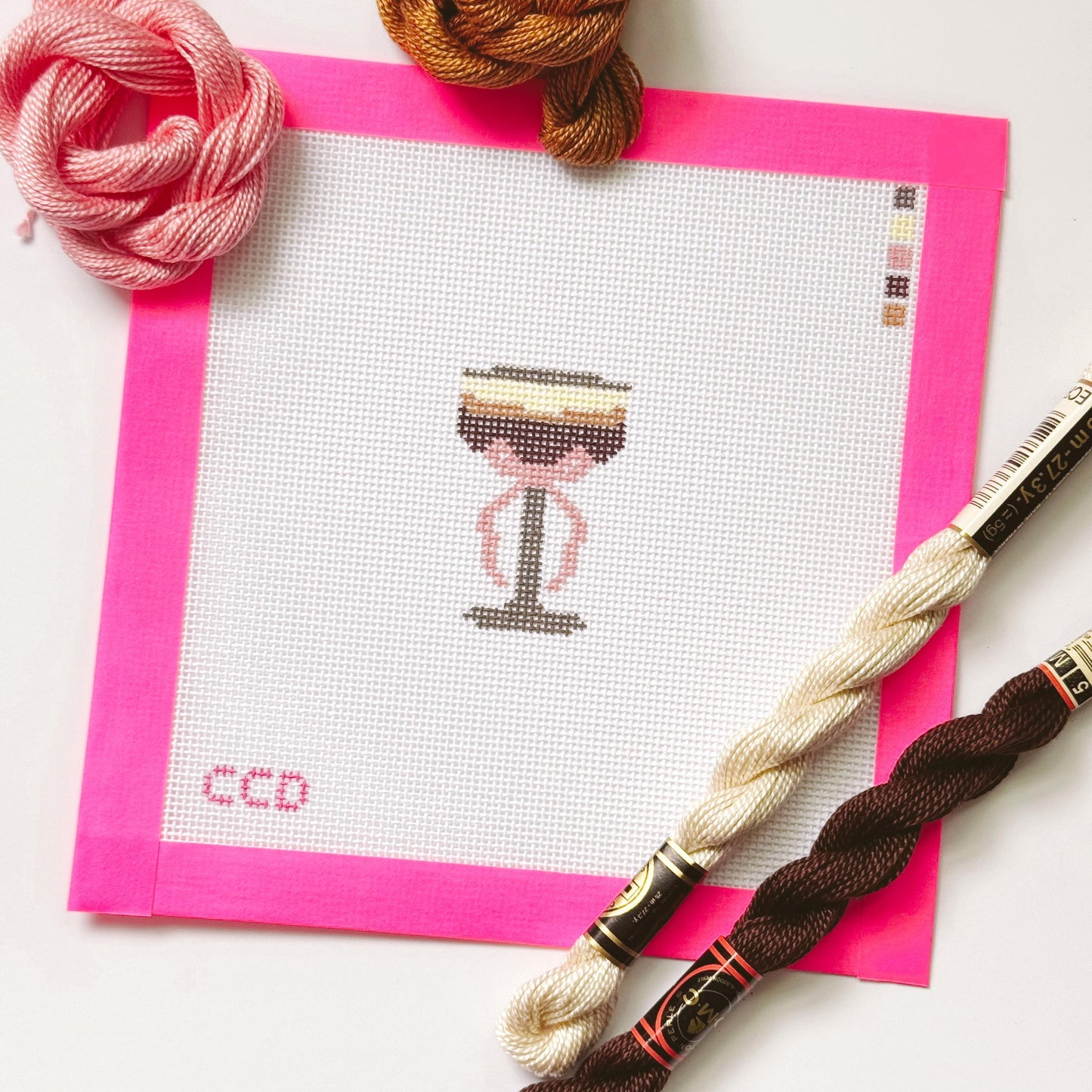 Hand Painted Espresso Martini 2” Needepoint Canvas 18 Mesh Coquette Needlepoint Canvas Cocktail Hand Painted