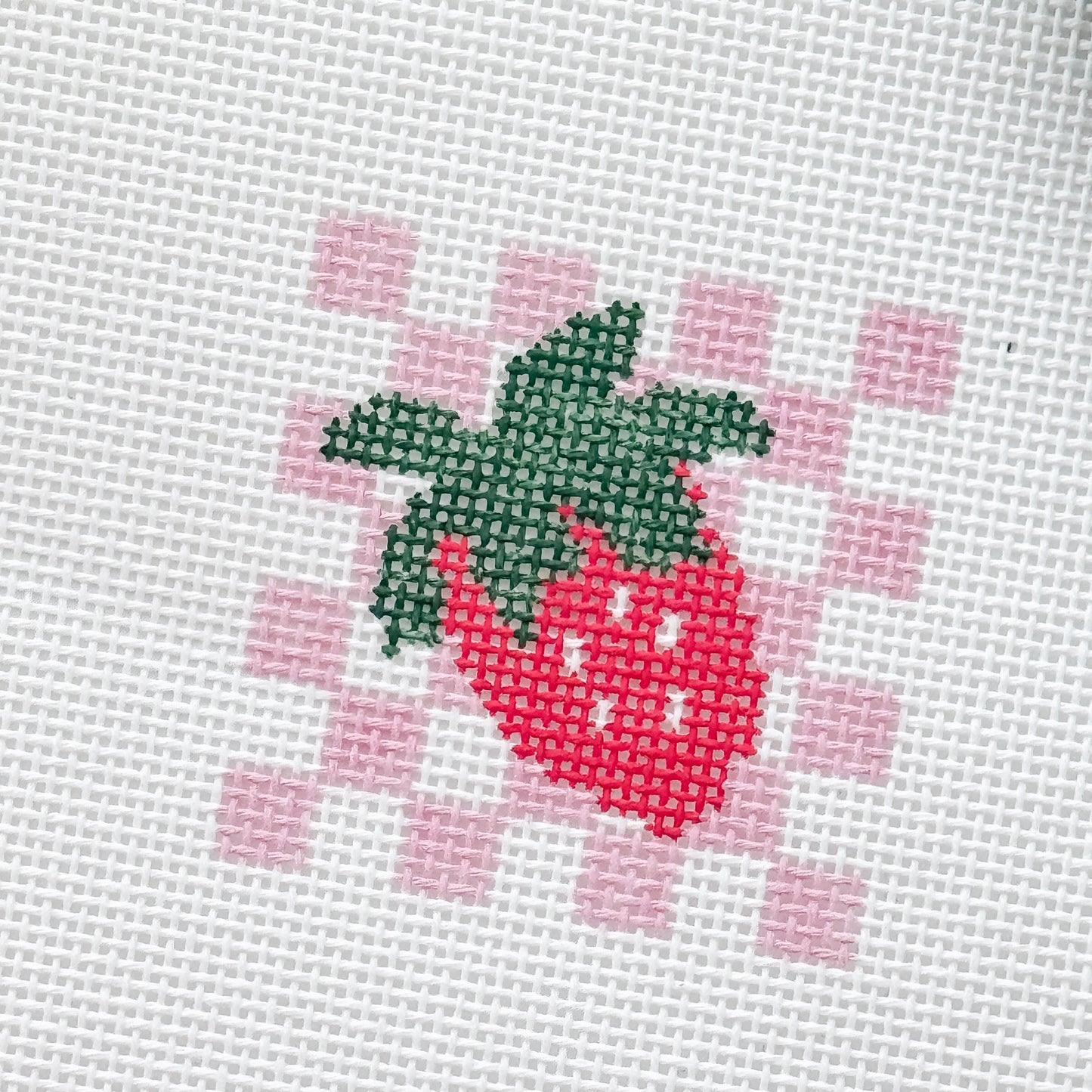 Hand Painted Strawberry Checkered 2” Needlepoint Canvas 18 Mesh Coquette Needlepoint Canvas Summer Hand Painted