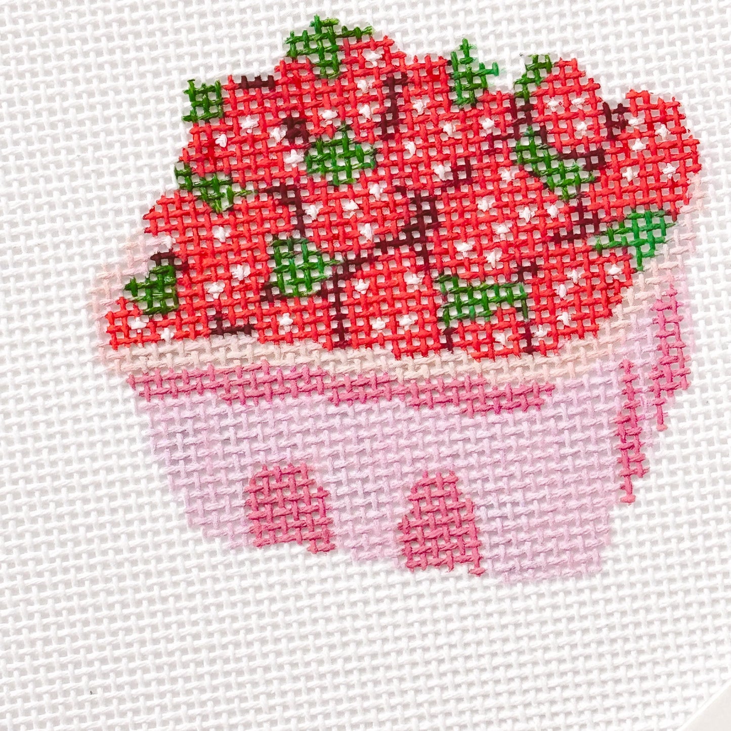 Strawberry Basket Needlepoint Canvas 18 Mesh 3” Design, Summer Strawberries Needlepoint Canvas modern Hand Painted