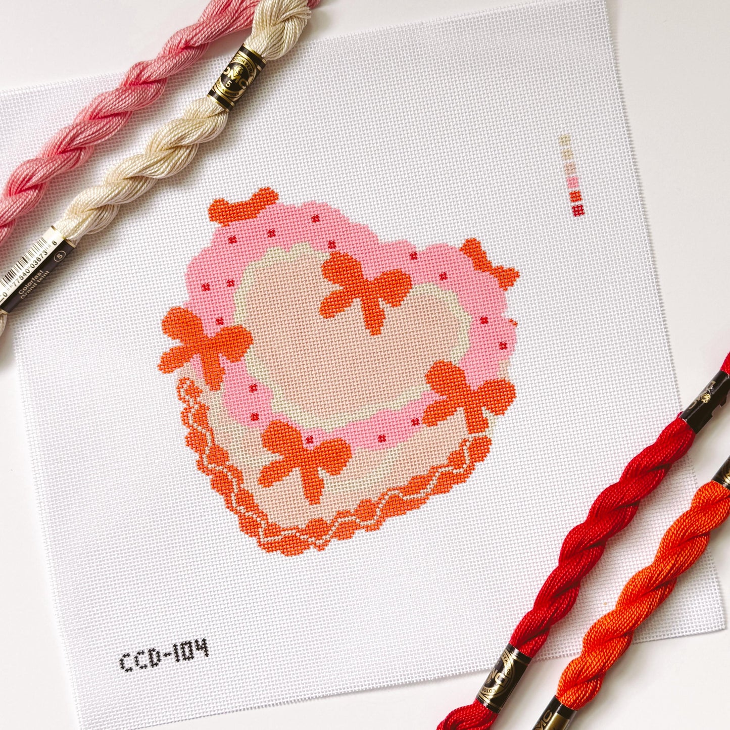 Hand Painted Coquette Bow Heart Cake 5” Needlepoint Canvas 18 Mesh Coquette Needlepoint Canvas Bow Cake Hand Painted
