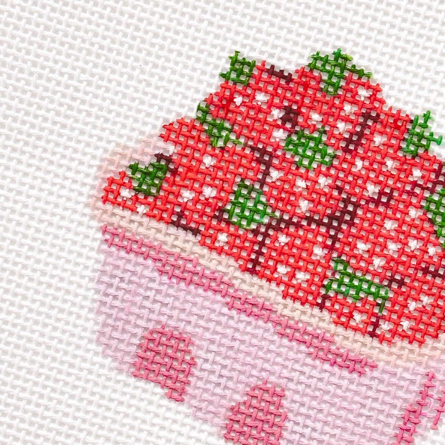 Strawberry Basket Needlepoint Canvas 18 Mesh 3” Design, Summer Strawberries Needlepoint Canvas modern Hand Painted